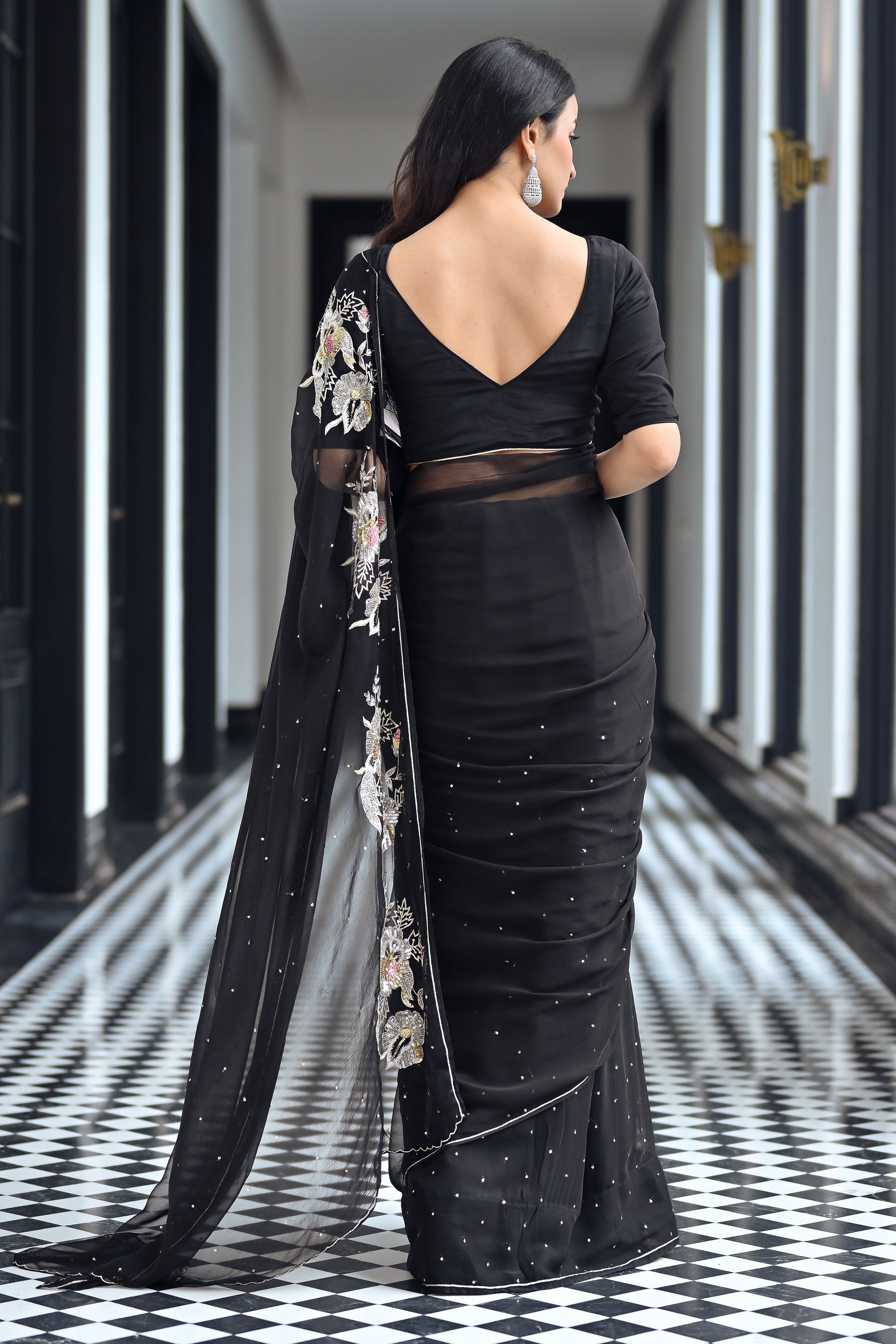 Maharani Black Chiffon Saree