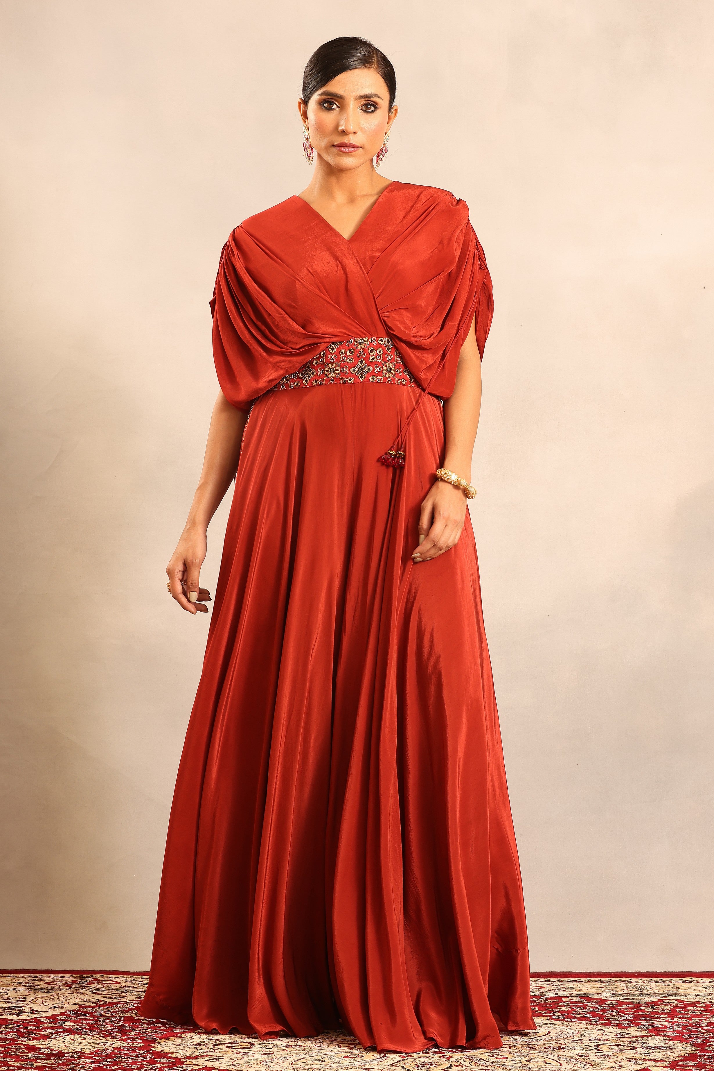 Red ajrakh embellished flared jumpsuit