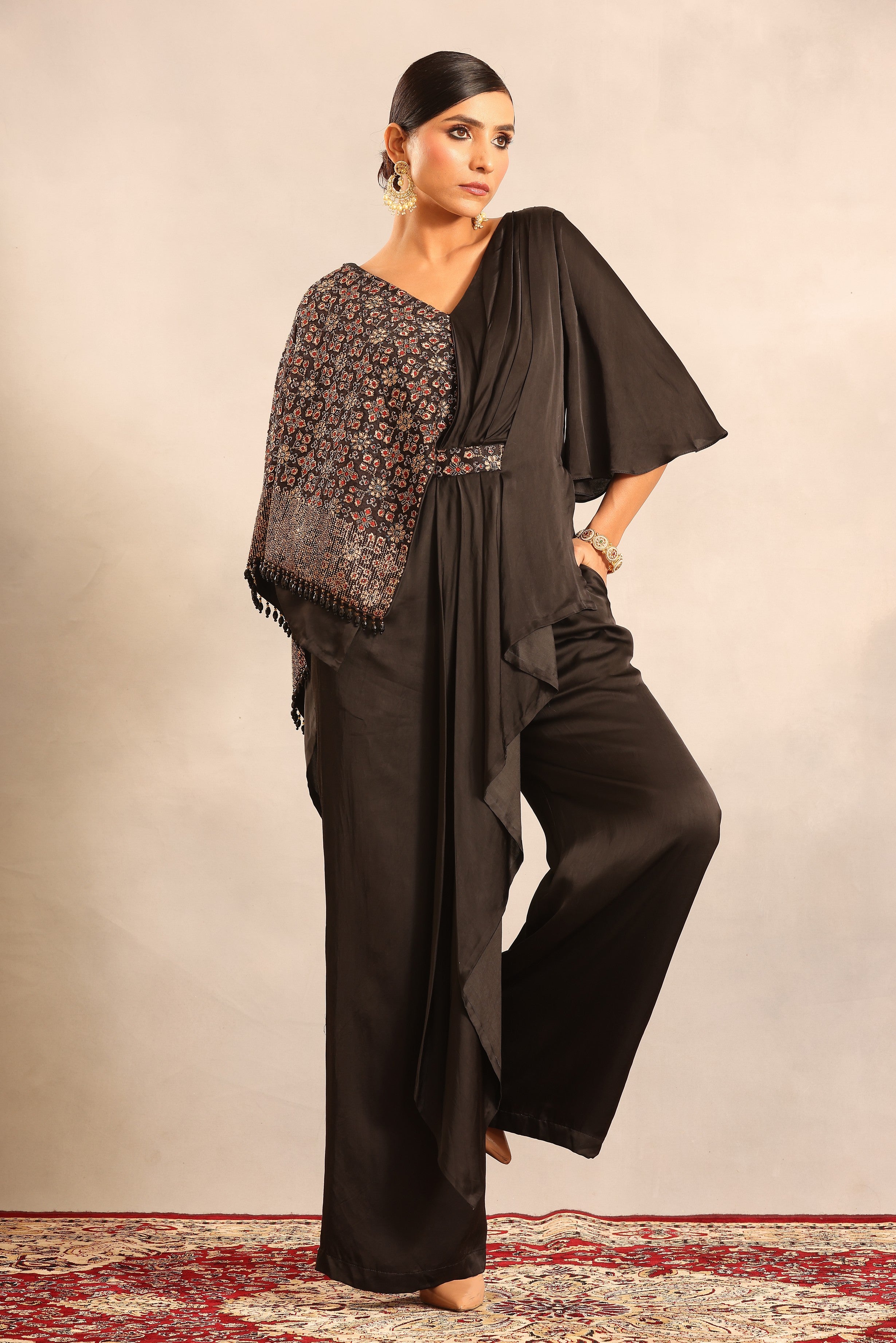 Black ajrakh embellished one flap jumpsuit