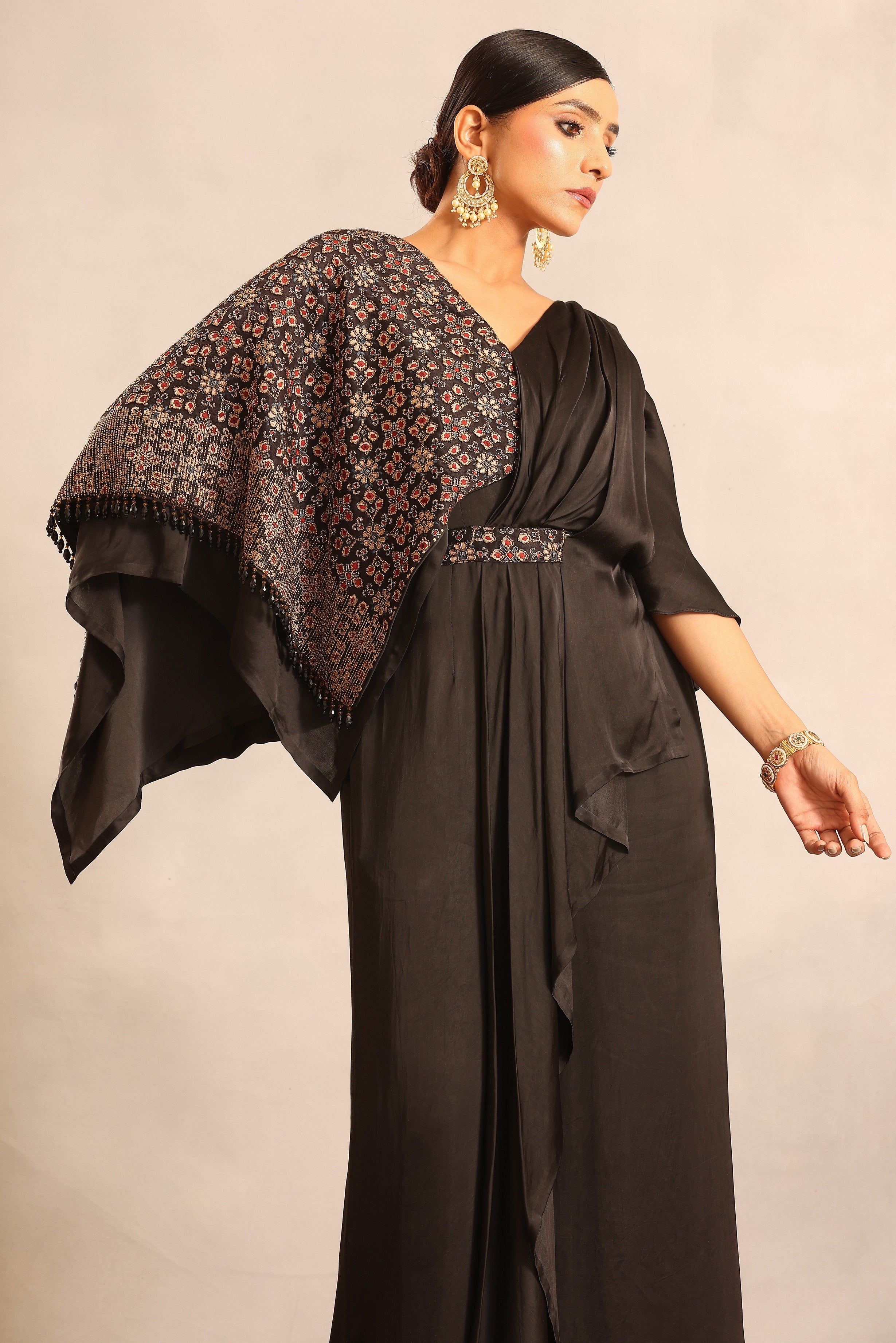 Black ajrakh embellished one flap jumpsuit