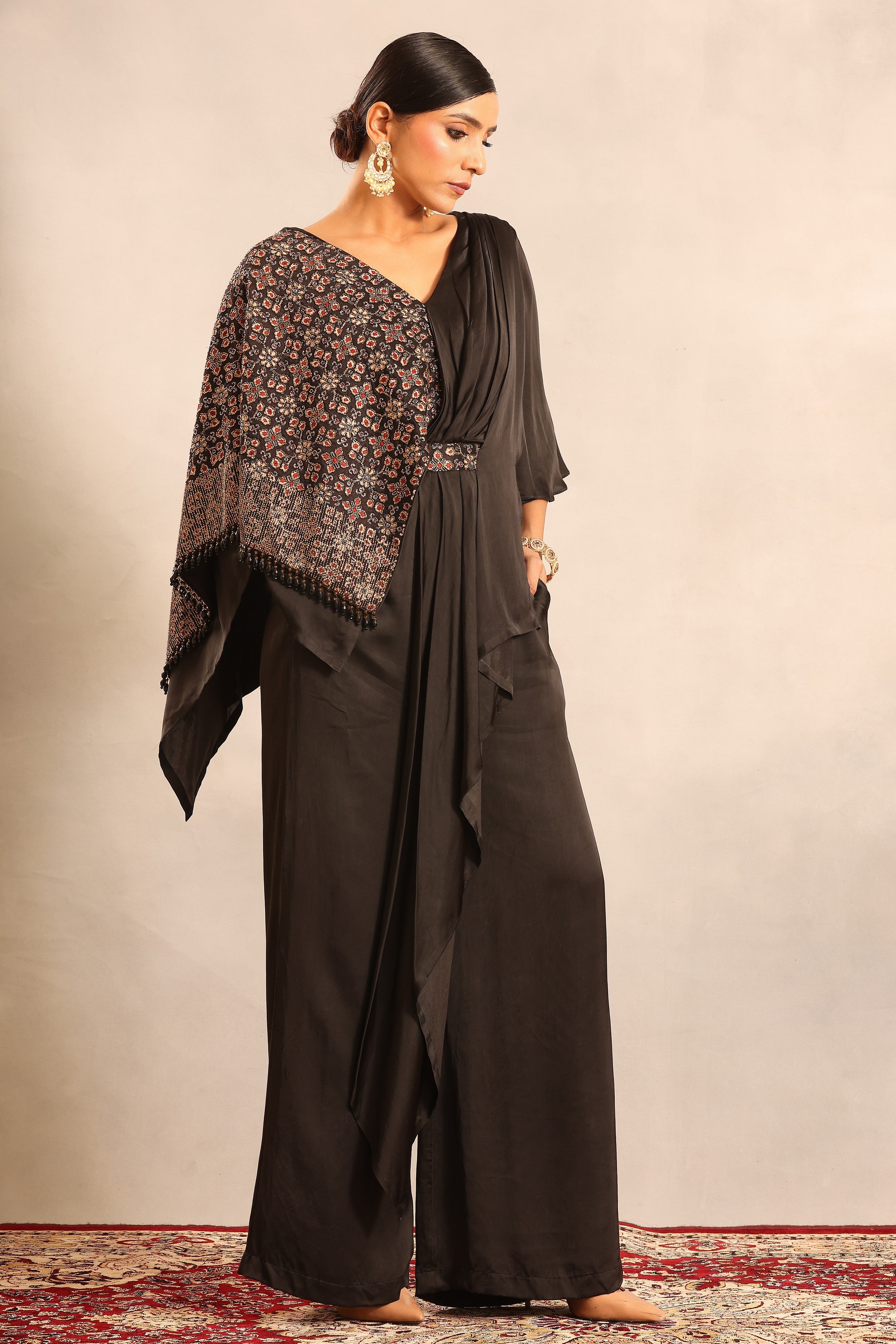 Black ajrakh embellished one flap jumpsuit
