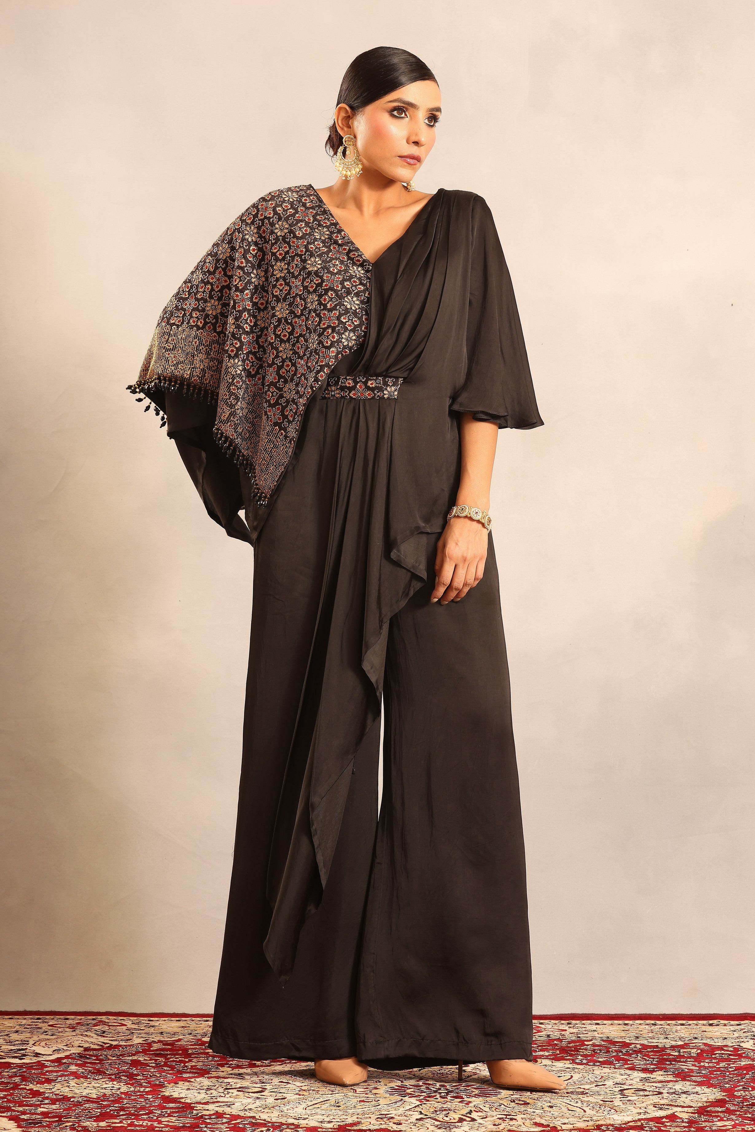 Black ajrakh embellished one flap jumpsuit