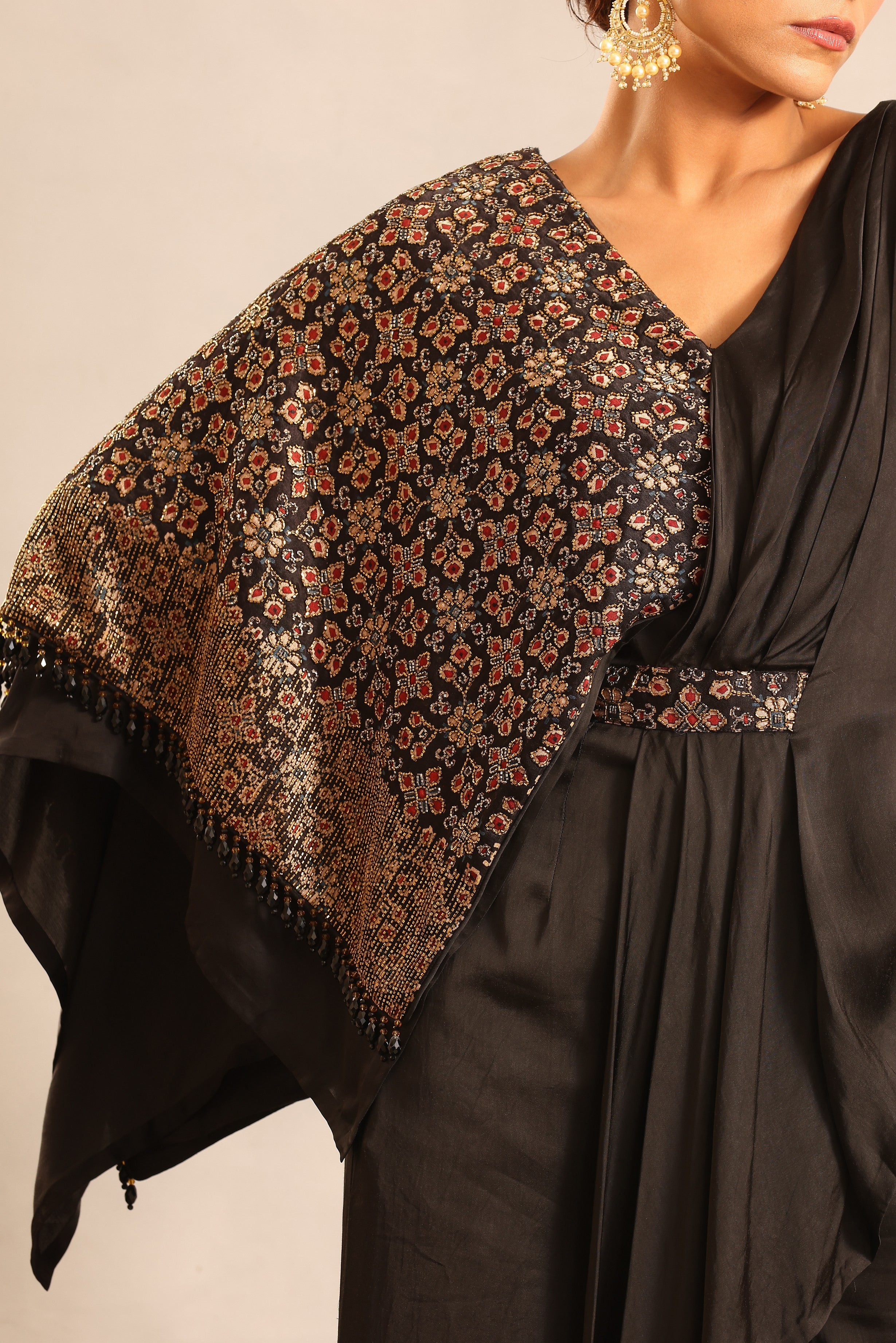 Black ajrakh embellished one flap jumpsuit