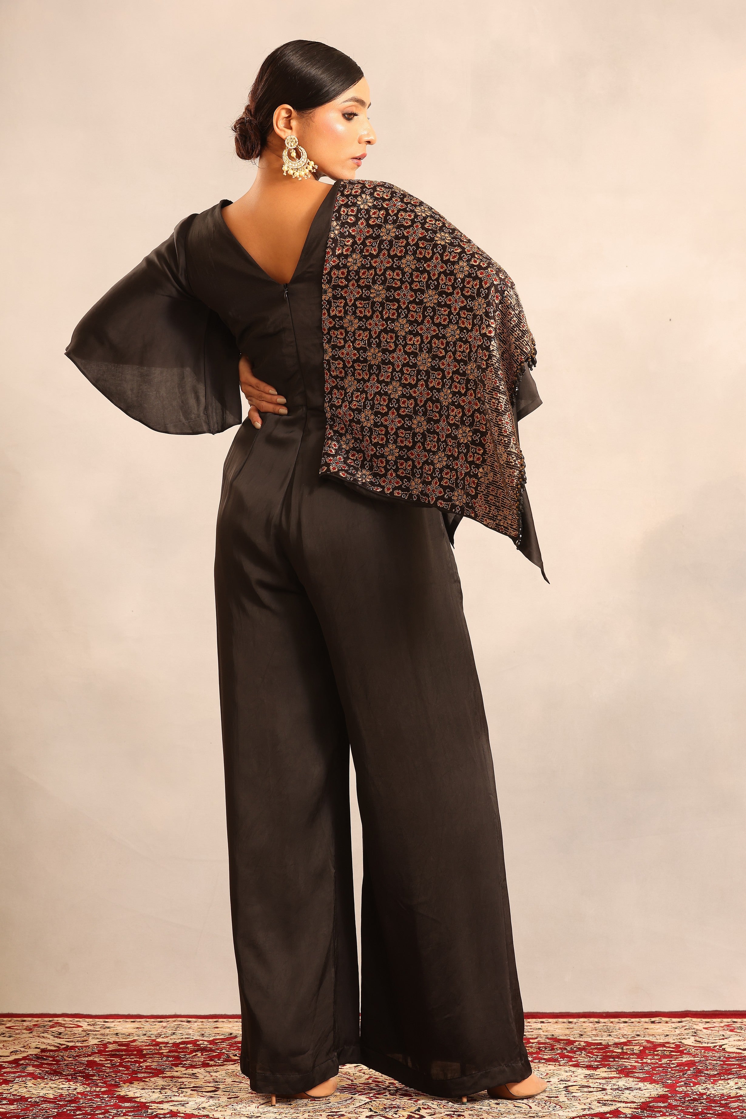 Black ajrakh embellished one flap jumpsuit