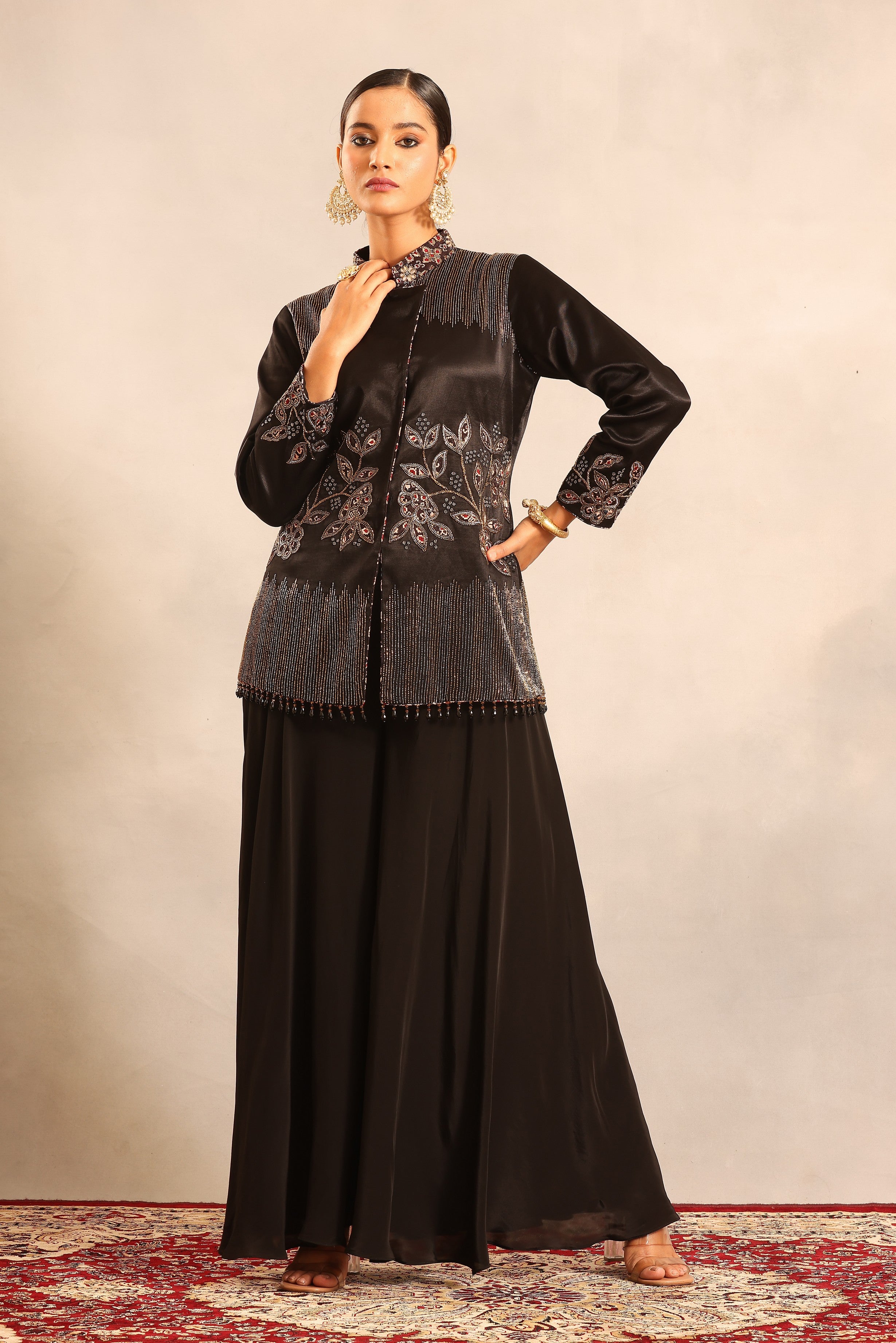 Black fully handcrafted jacket with pants