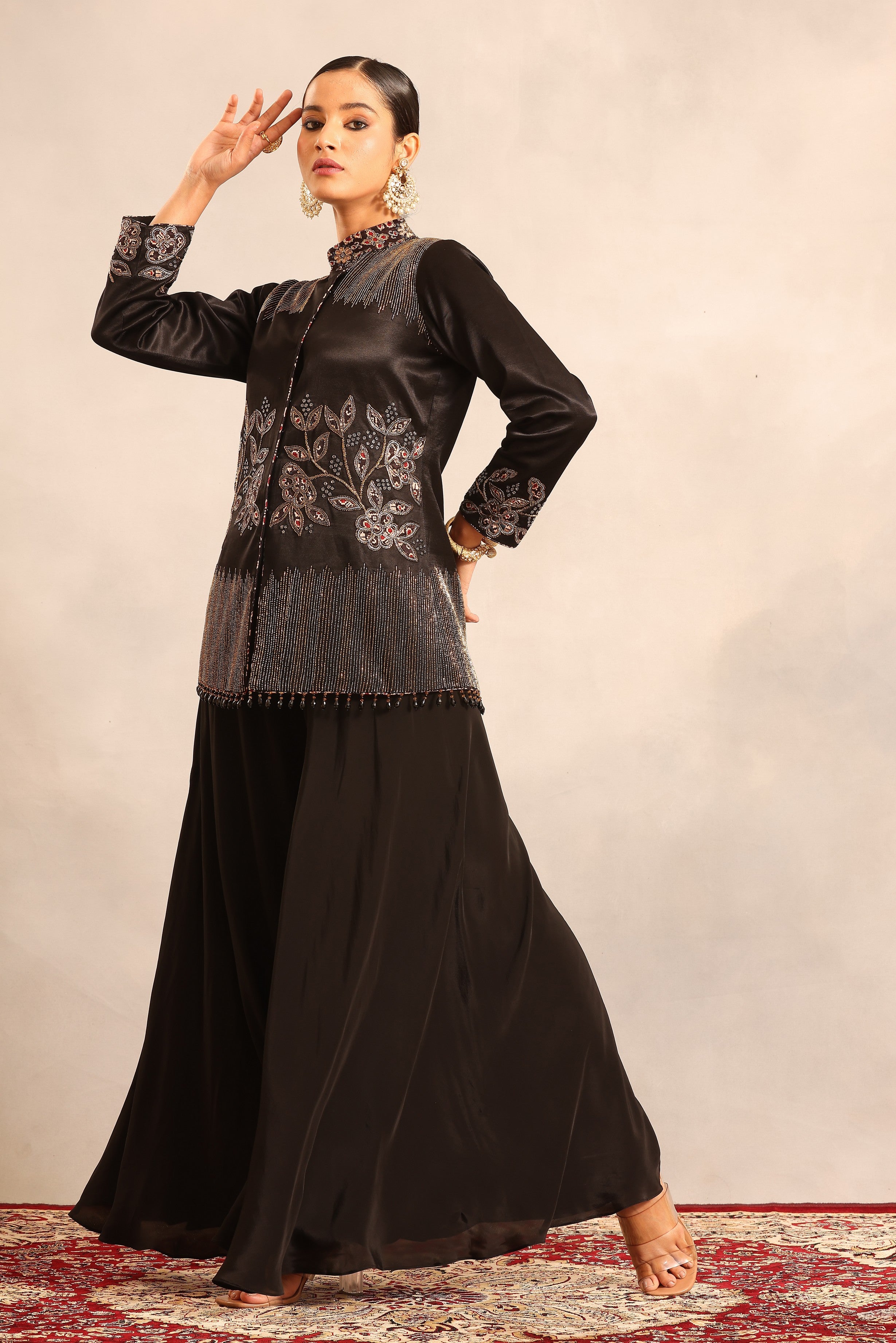 Black fully handcrafted jacket with pants