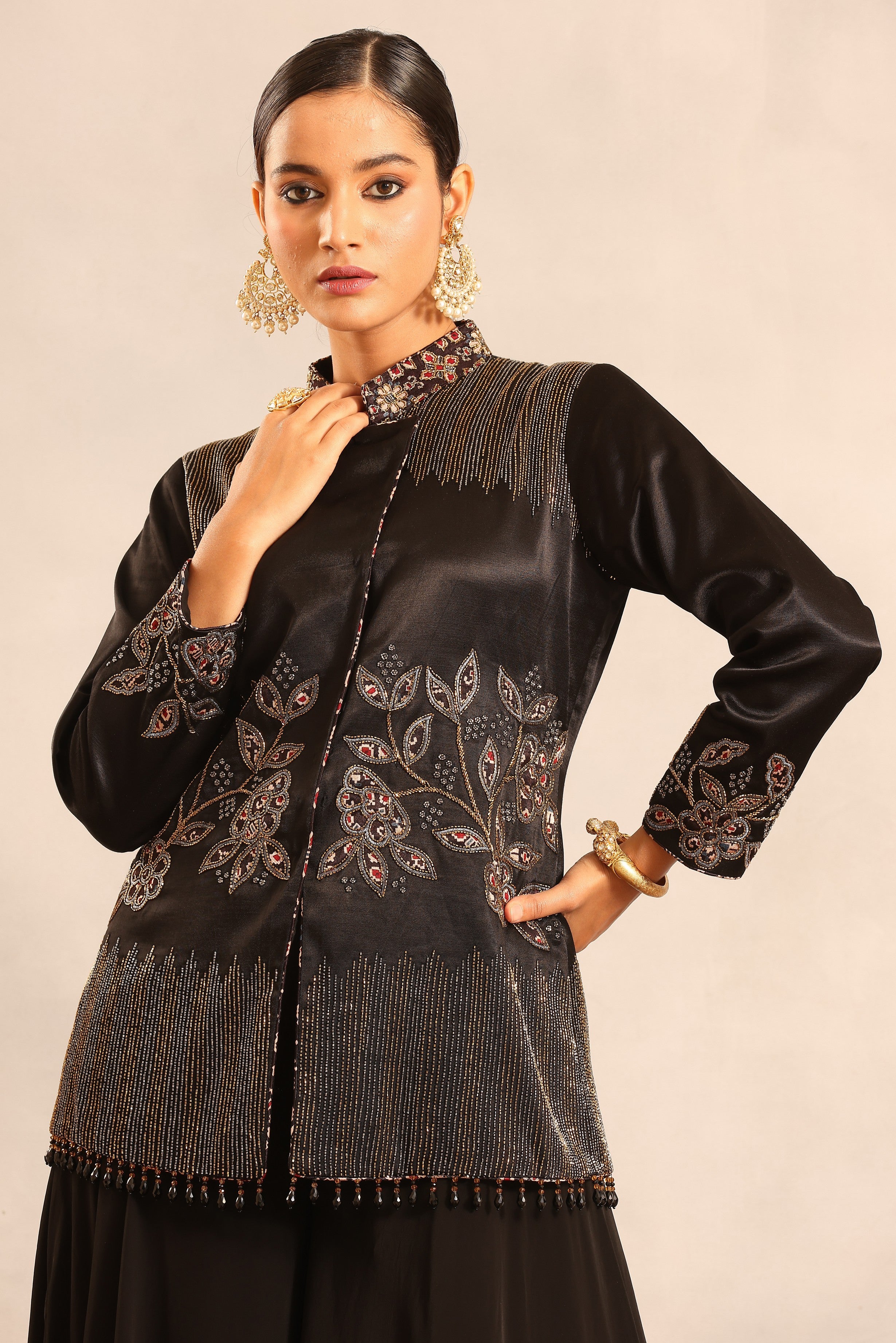 Black fully handcrafted jacket with pants