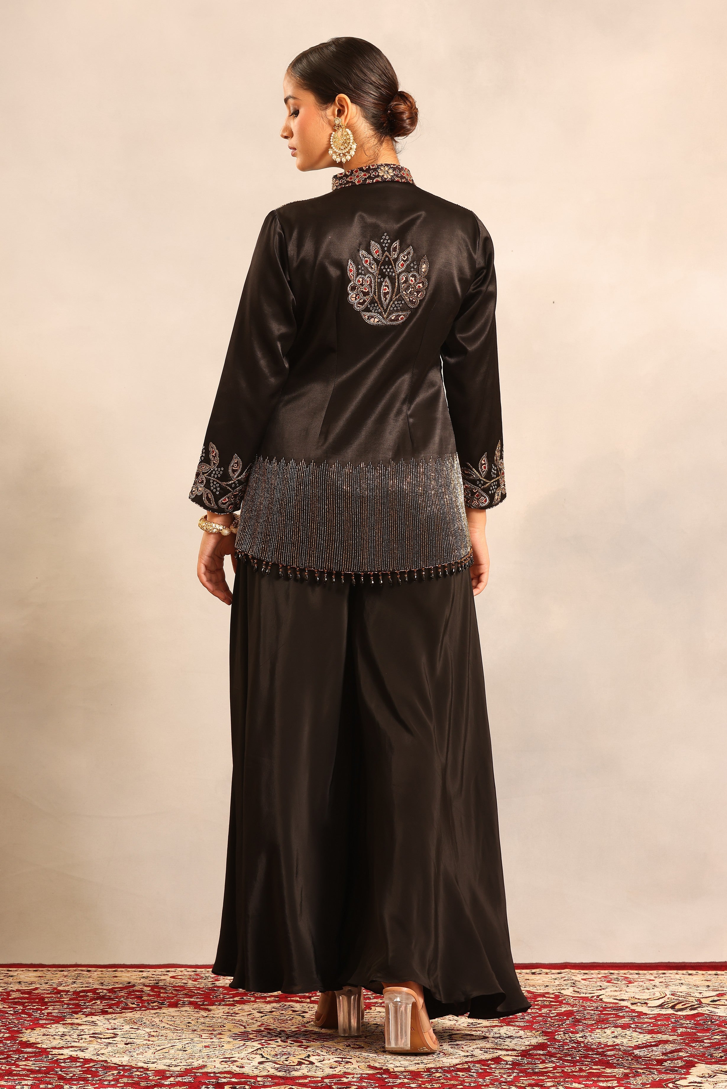 Black fully handcrafted jacket with pants