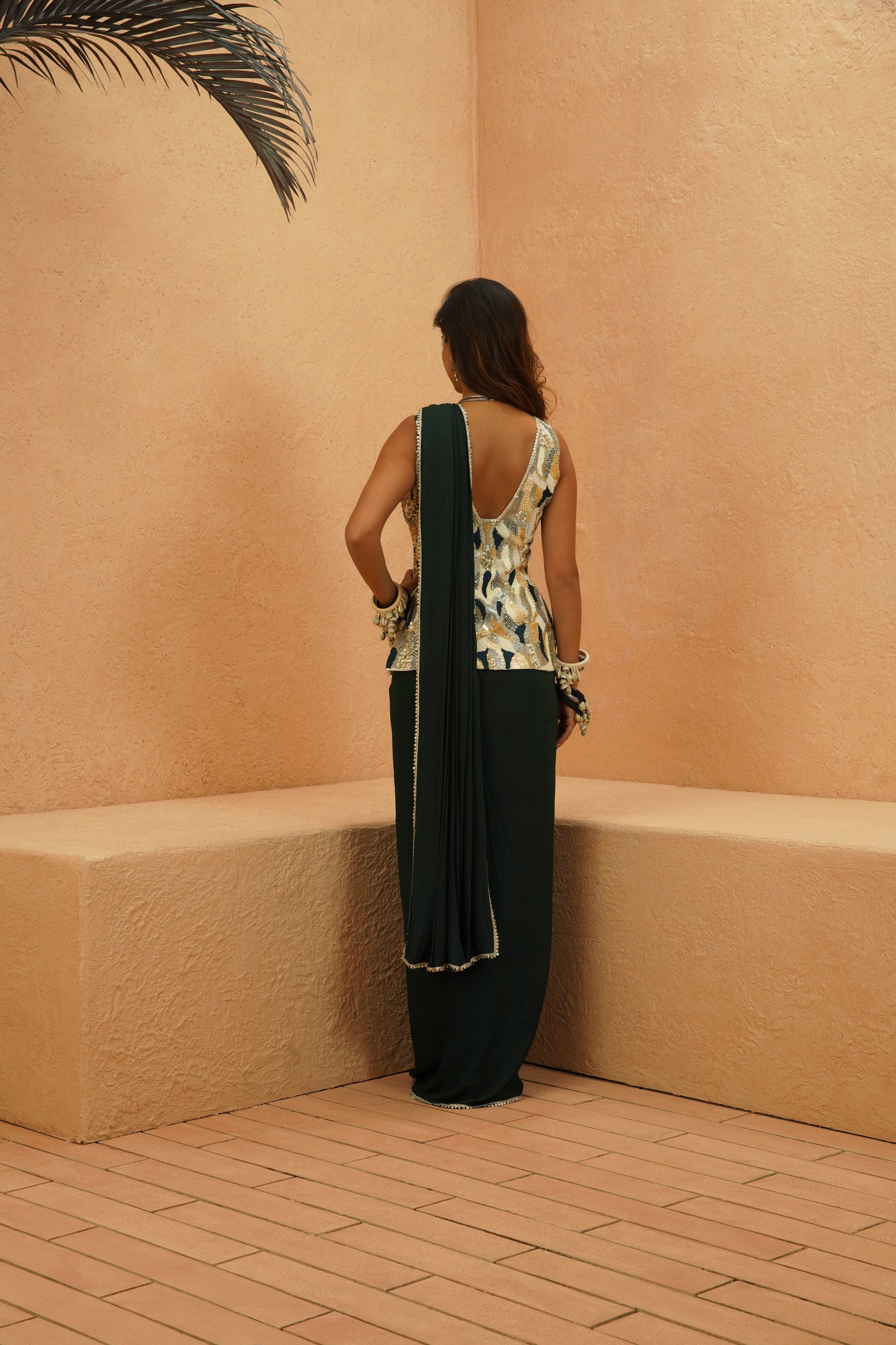 ZAYNAB EMBELLISHED WAISTCOAST WITH EMRALD DRAPE SAREE