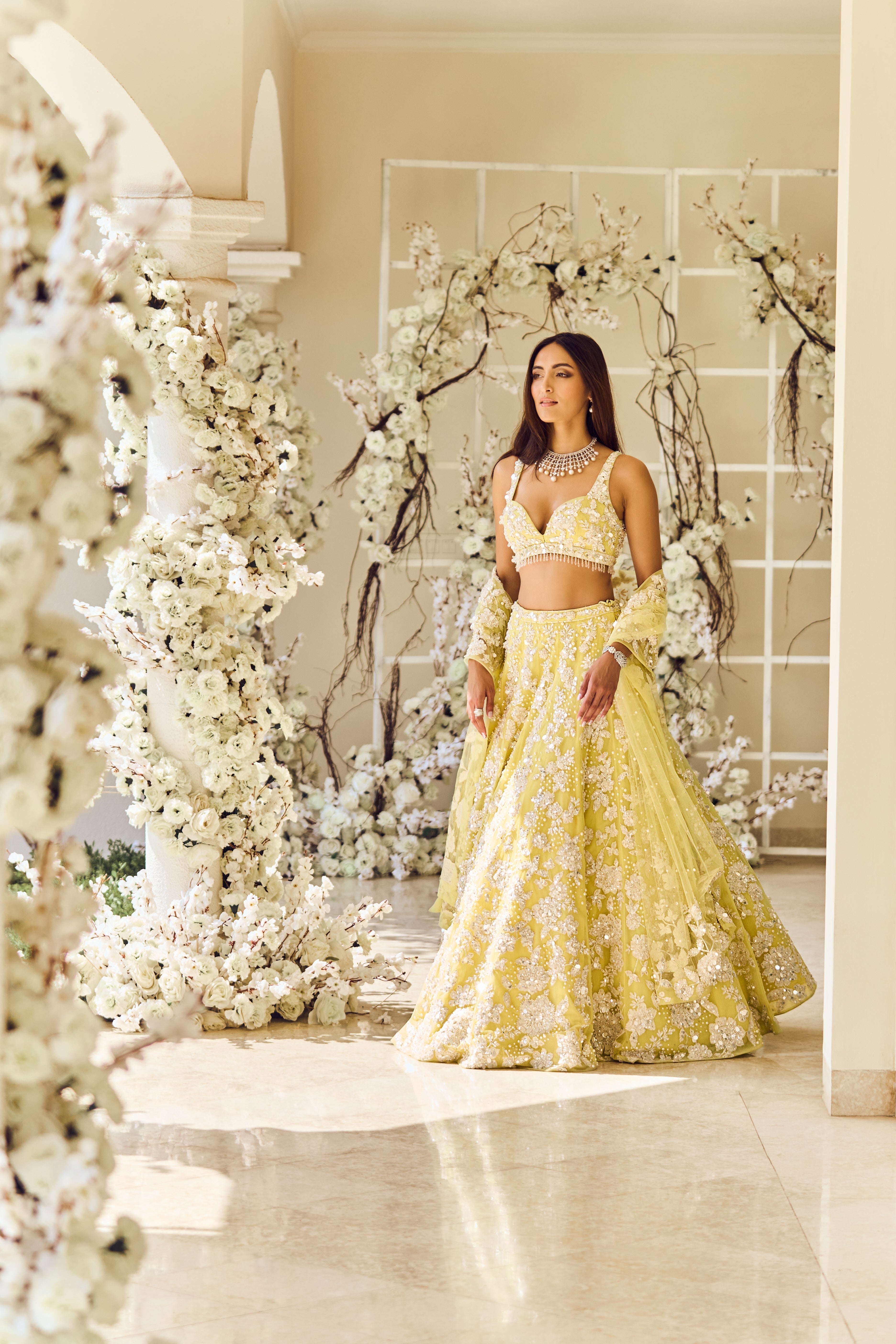 Lime Yellow Floral Lehenga Set