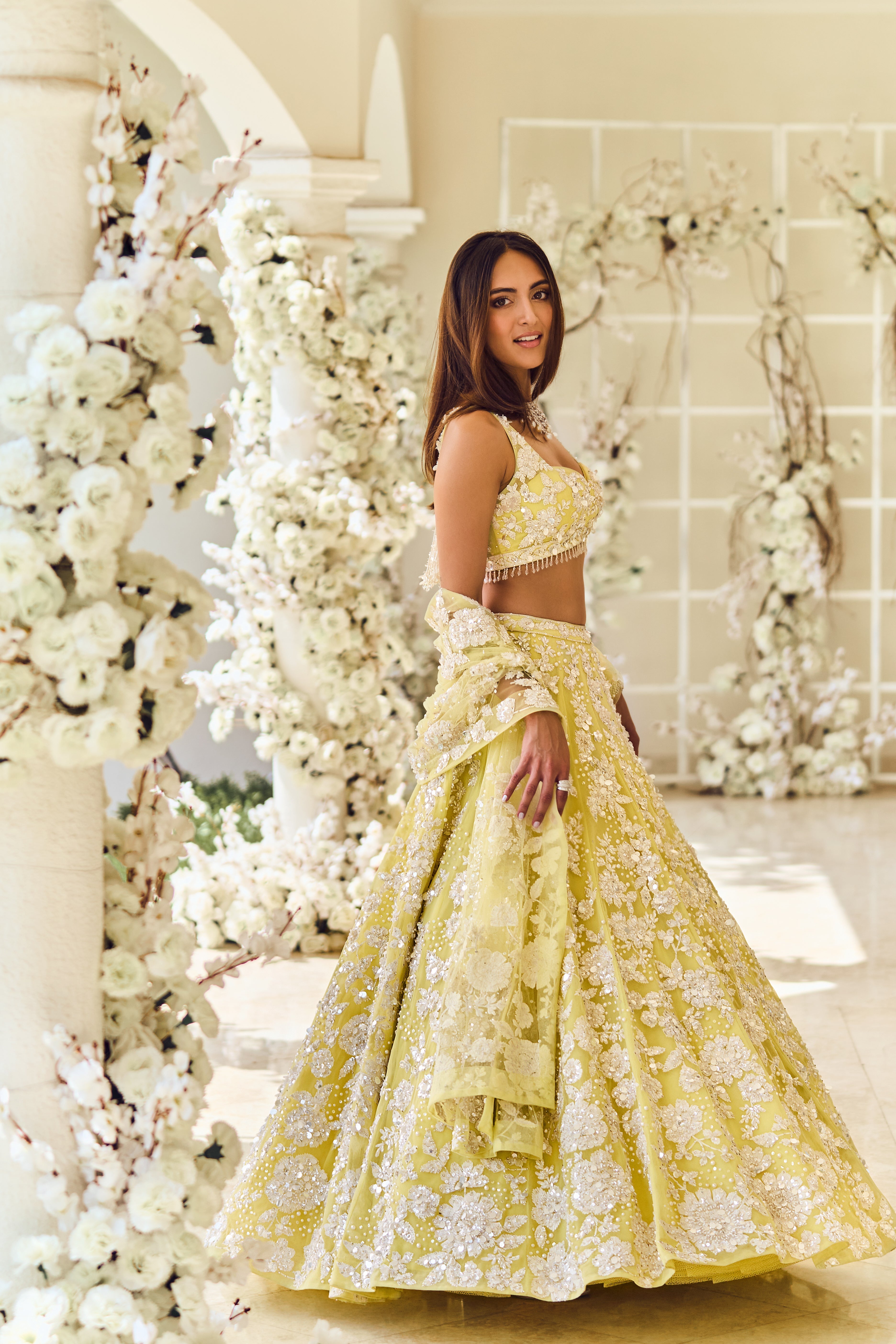 Lime Yellow Floral Lehenga Set
