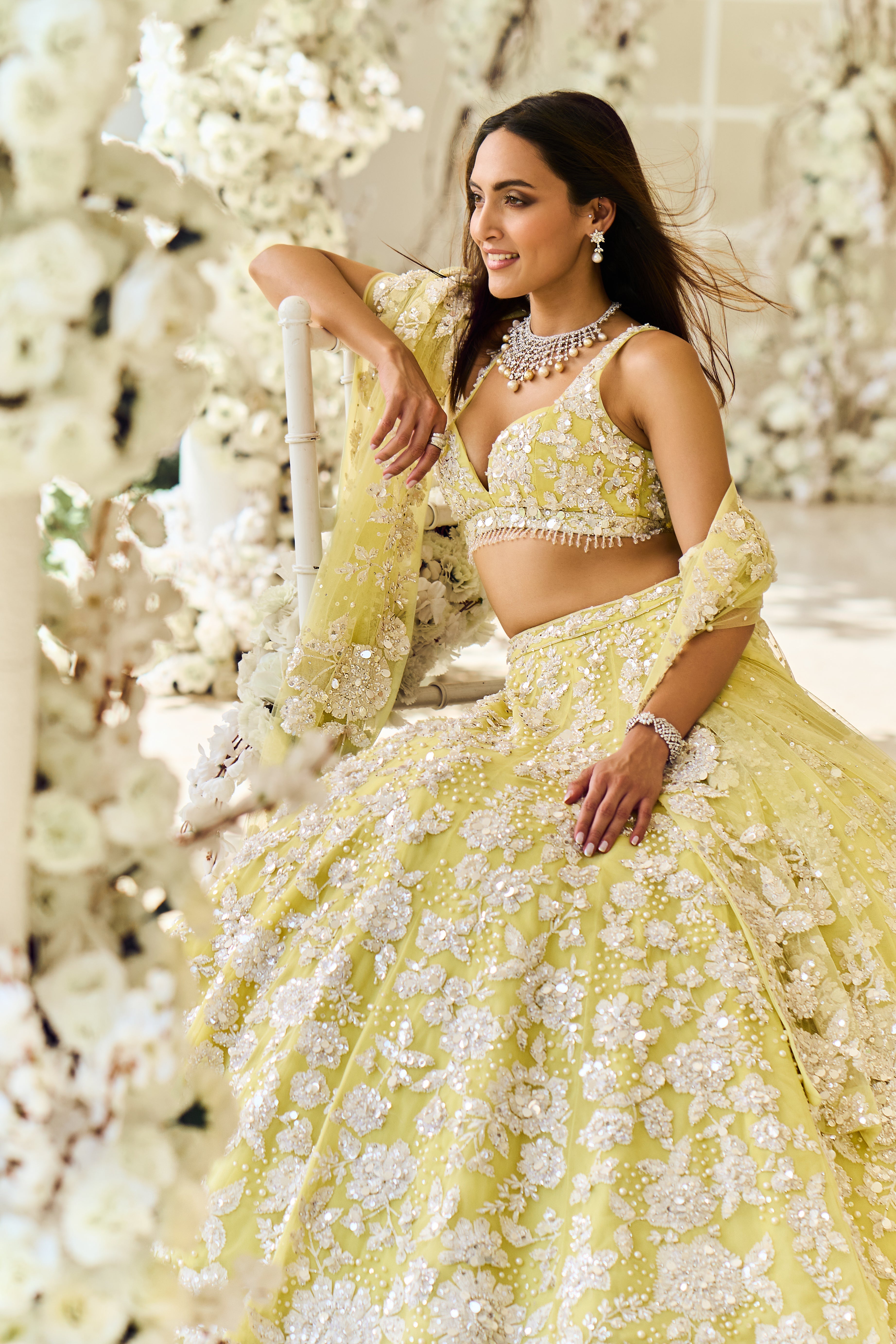 Lime Yellow Floral Lehenga Set
