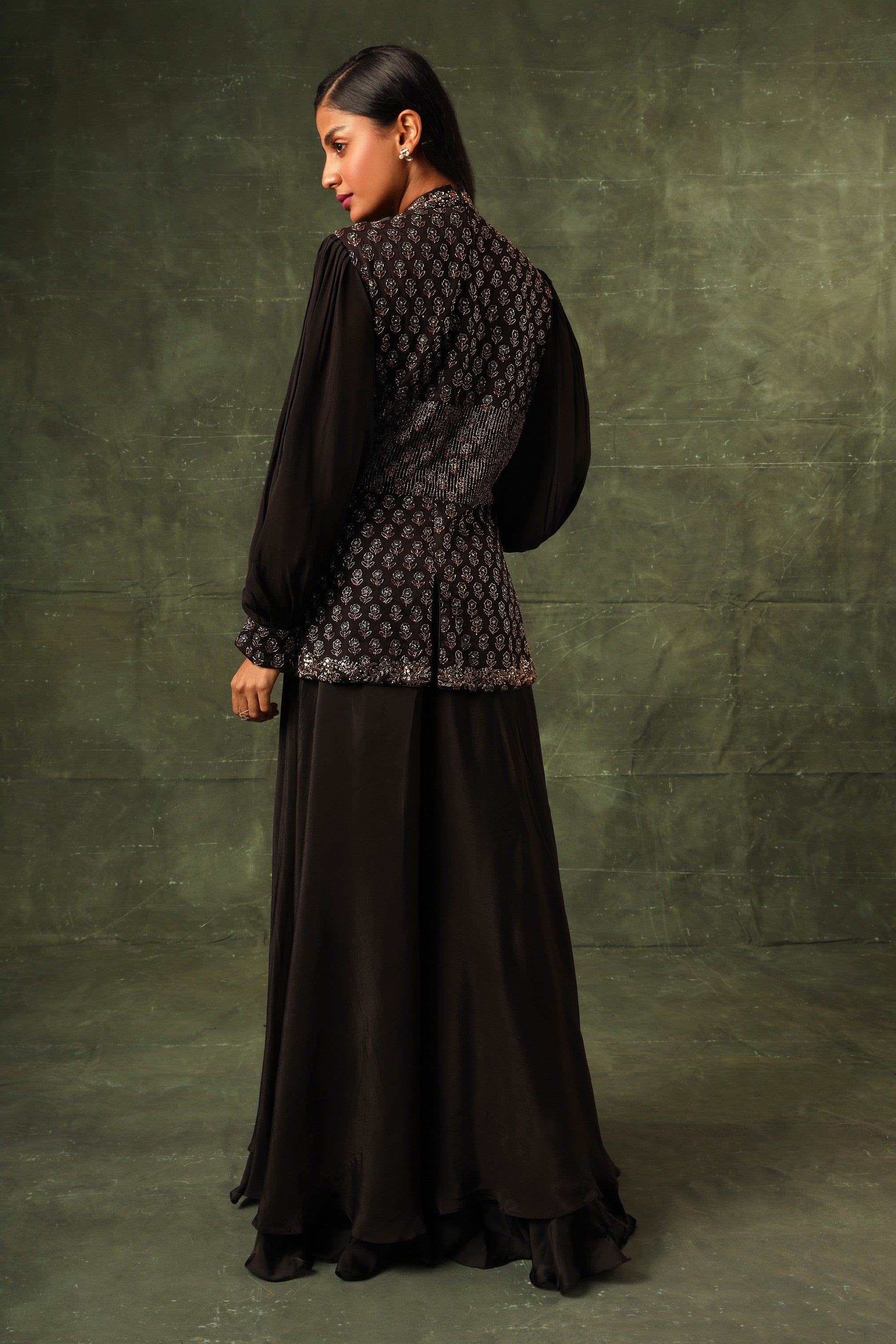 Black Ajrakh peplum top with flare pants