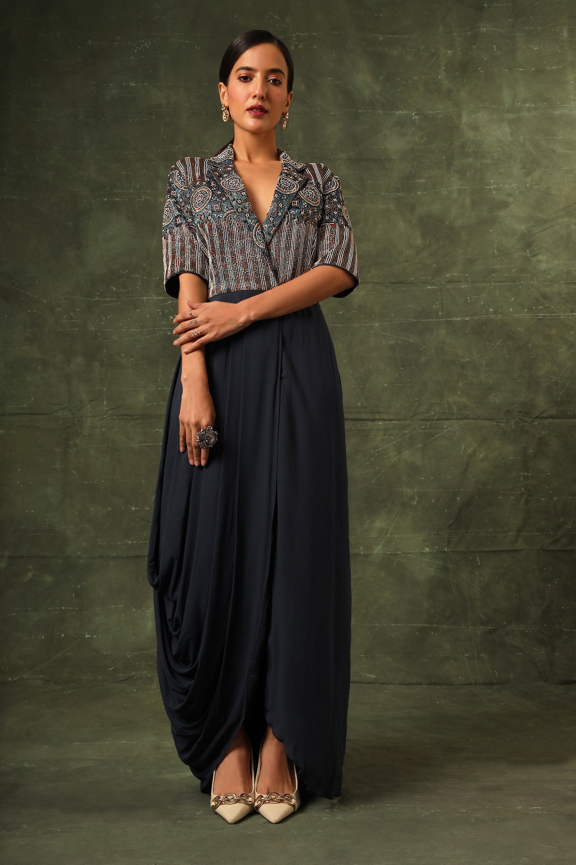 Blue ajrakh drape tunic