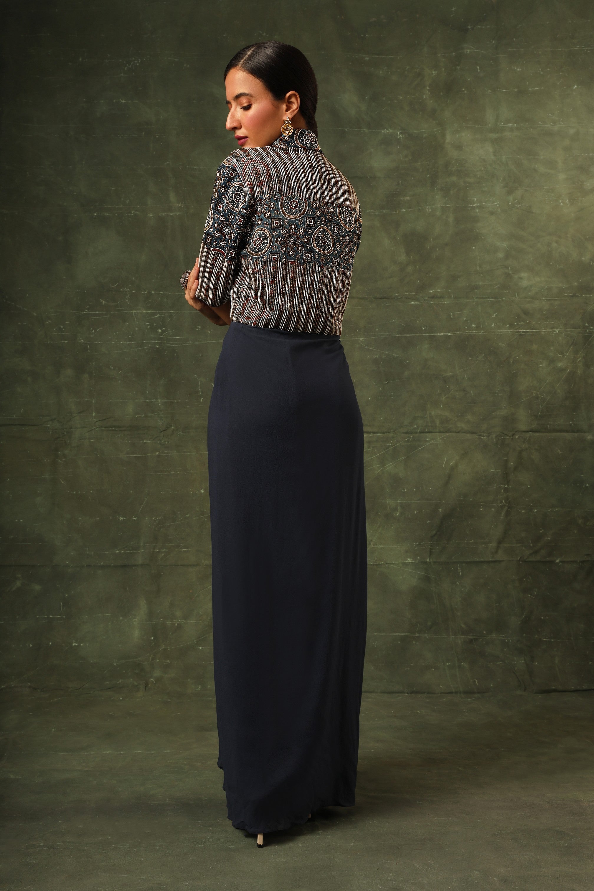Blue ajrakh drape tunic