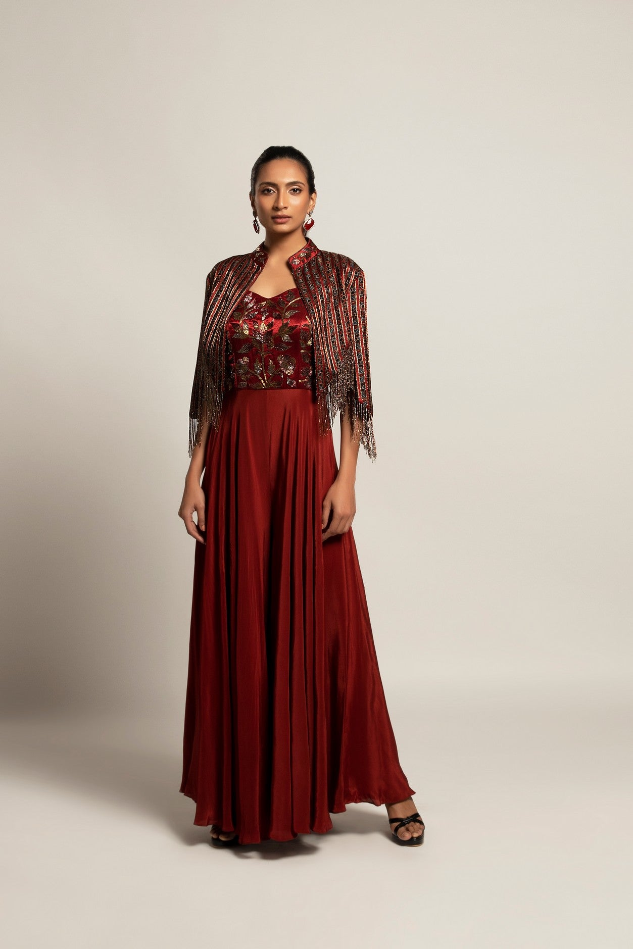 Agatha  Maroon Embroidered  jumpsuit with jacket