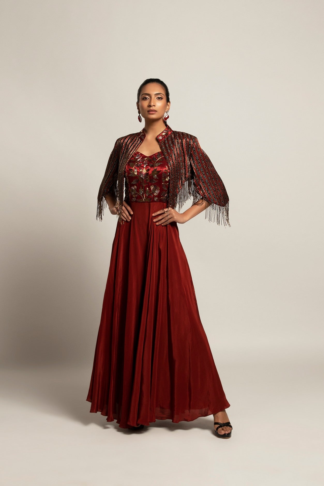 Agatha  Maroon Embroidered  jumpsuit with jacket