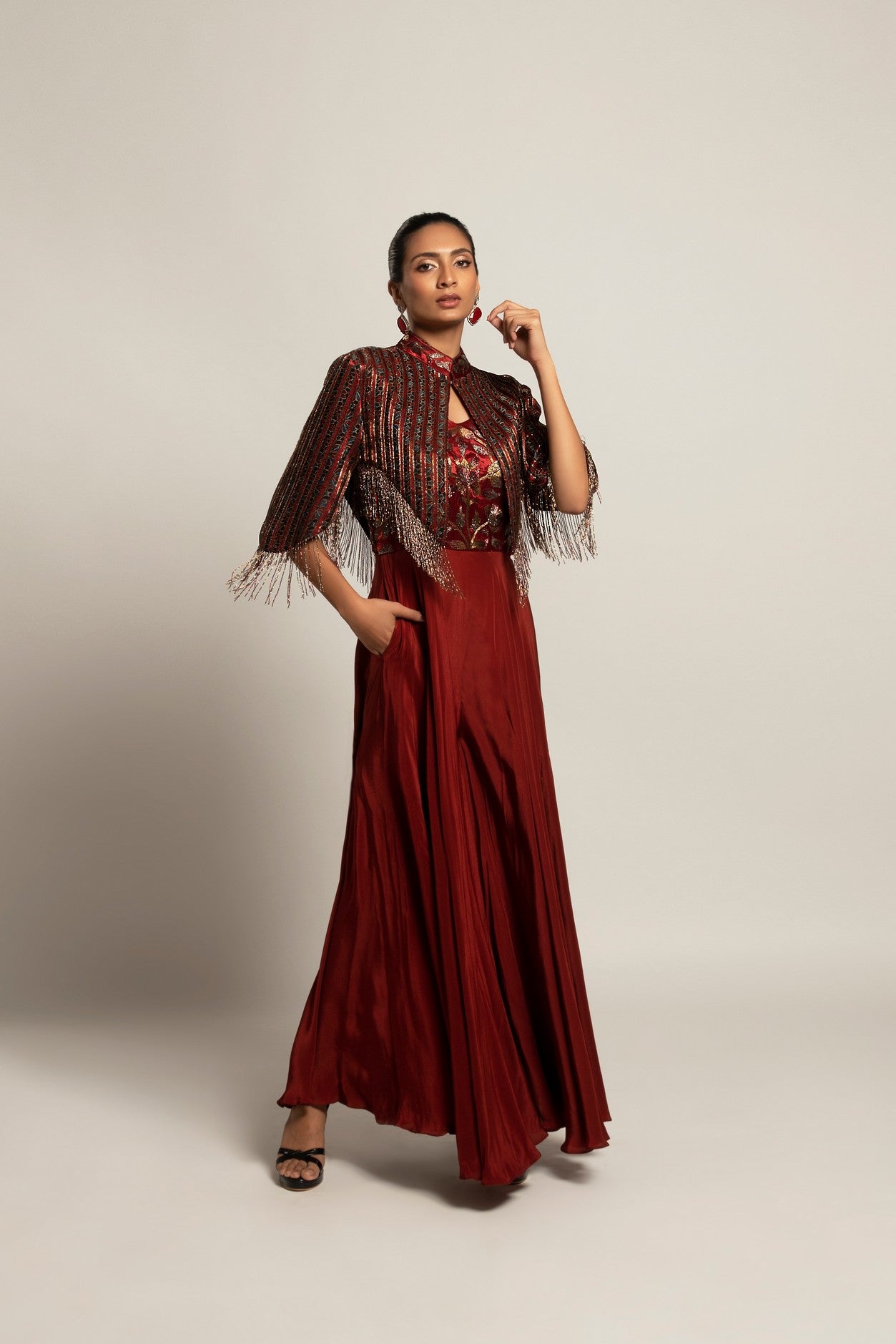 Agatha  Maroon Embroidered  jumpsuit with jacket