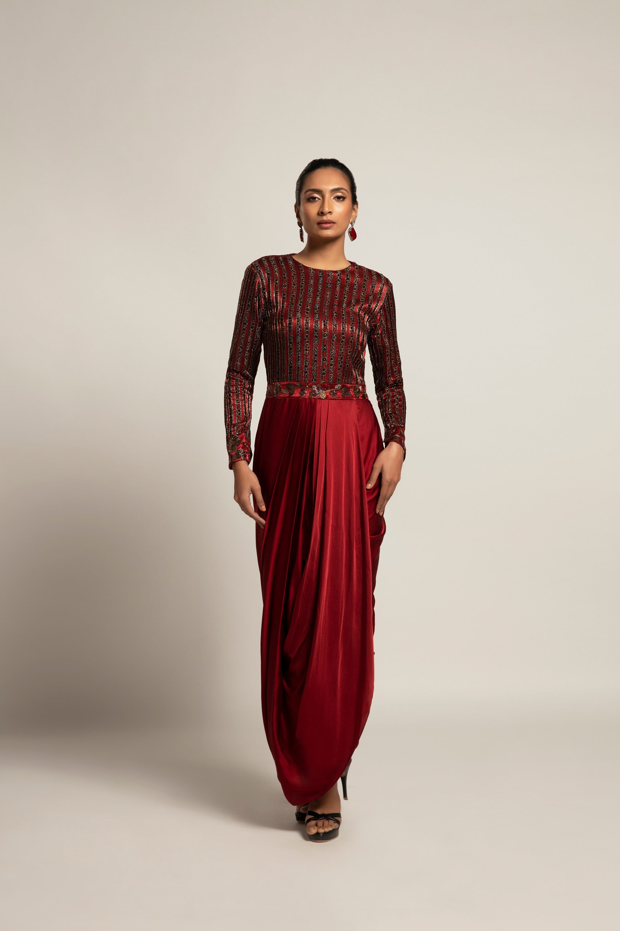 Foxy Maroon drape dress