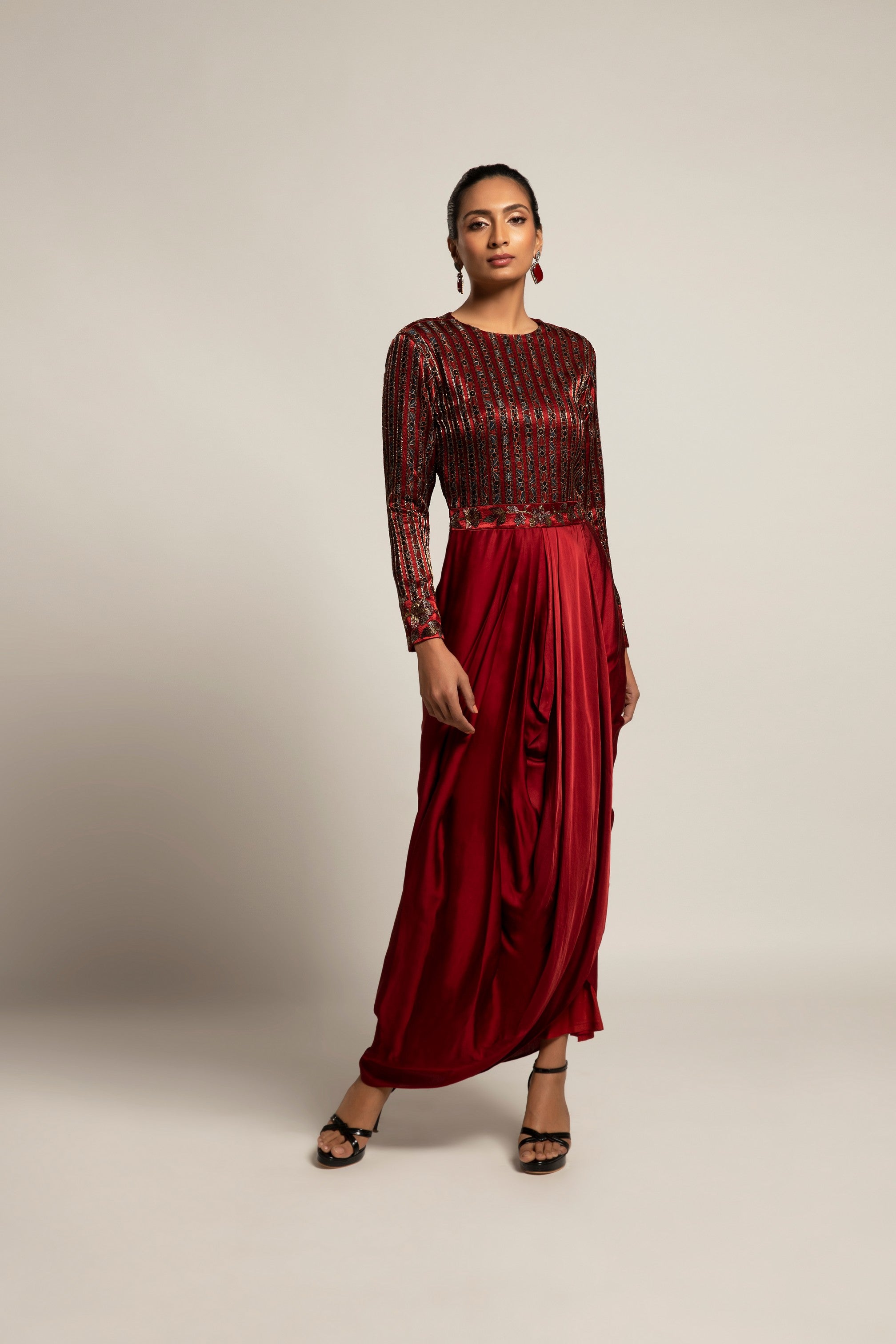 Foxy Maroon drape dress