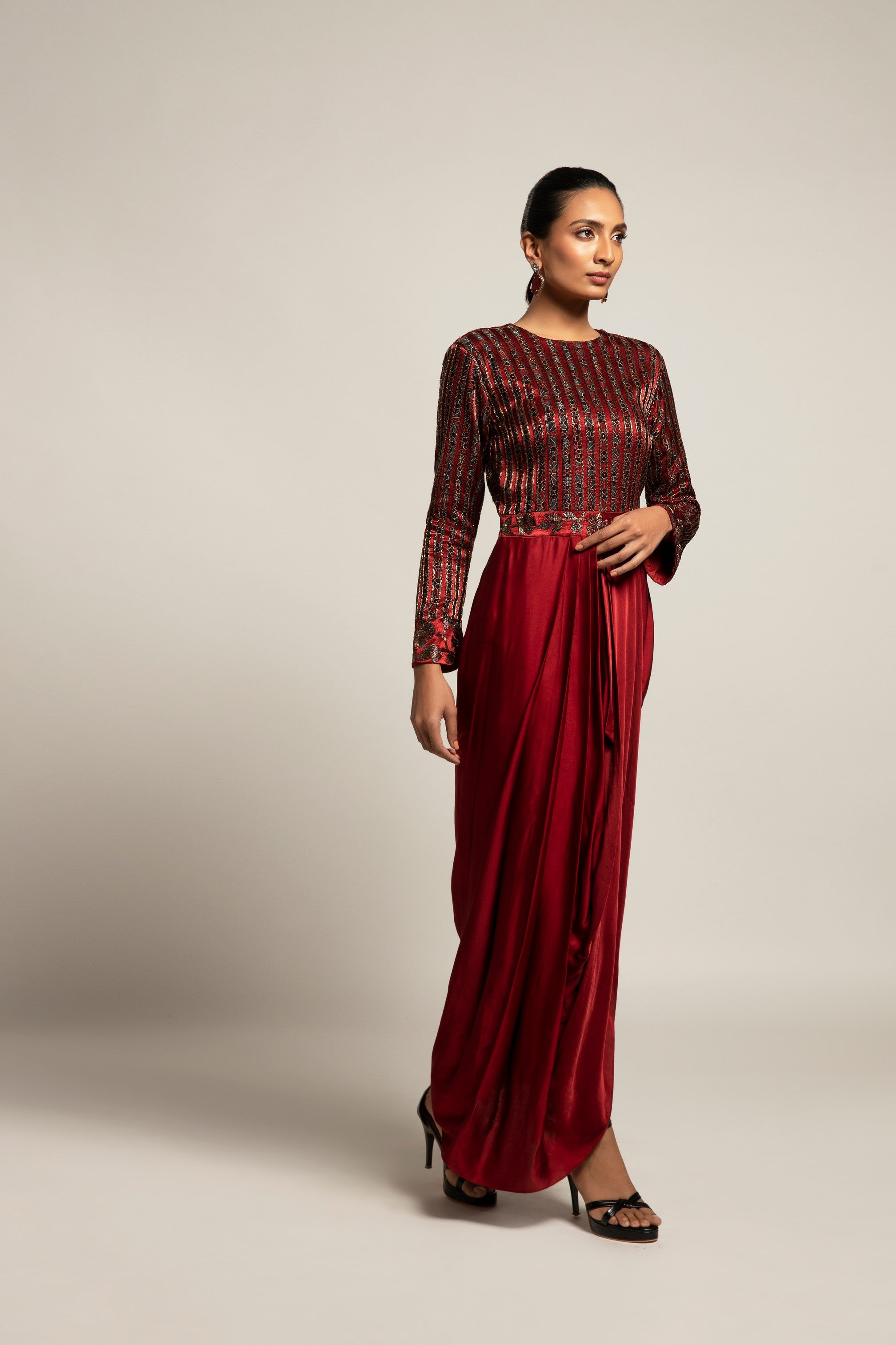 Foxy Maroon drape dress