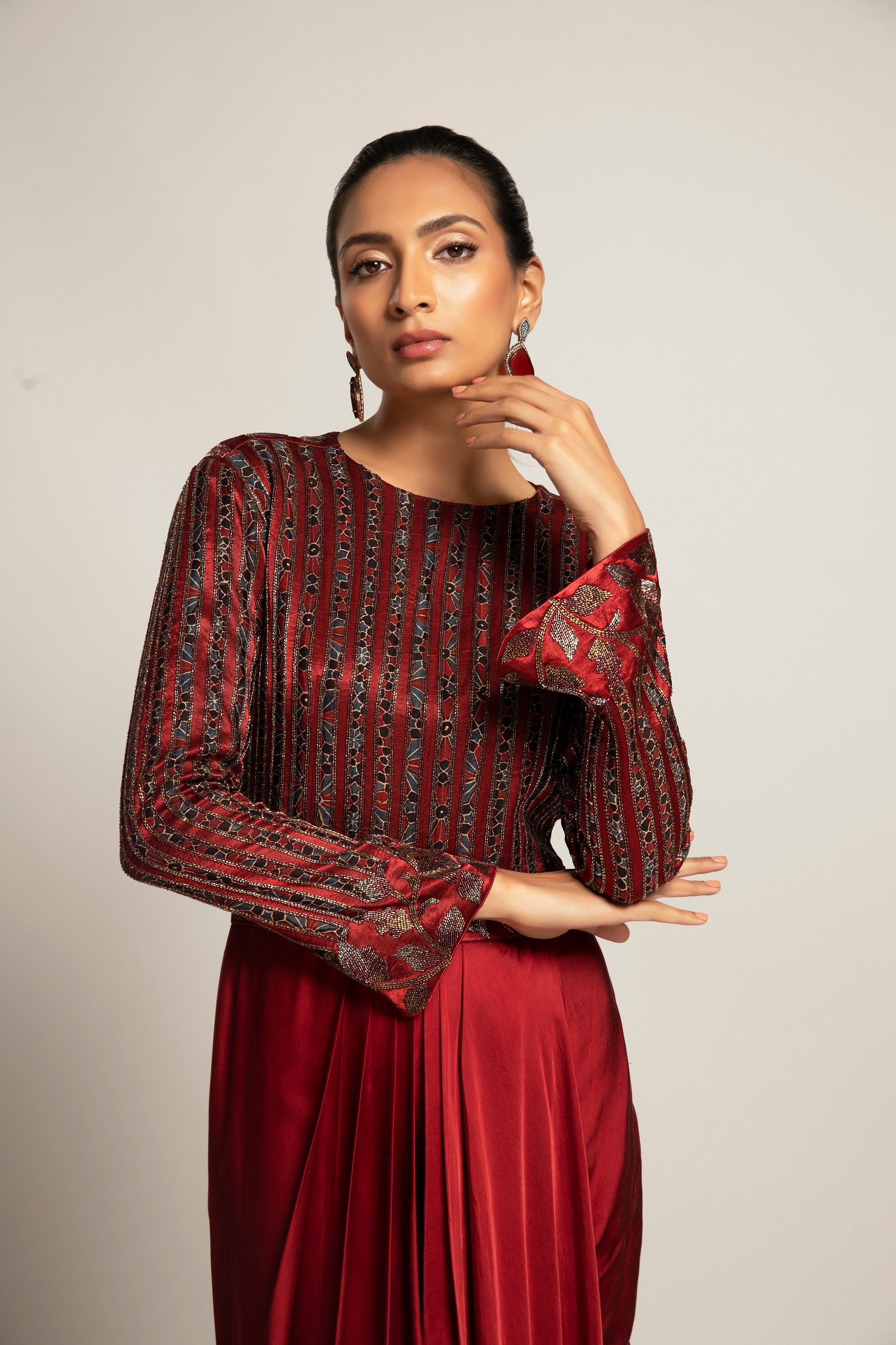 Foxy Maroon drape dress
