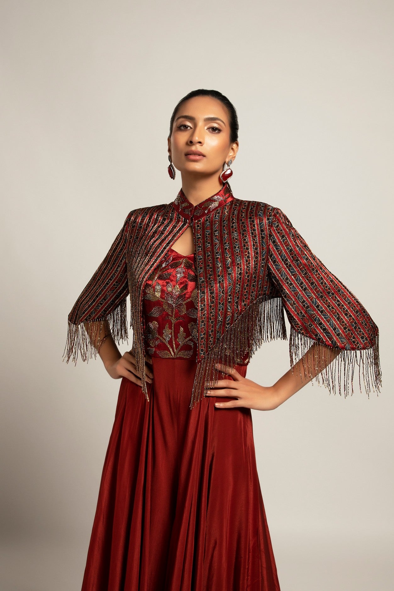 Agatha  Maroon Embroidered  jumpsuit with jacket