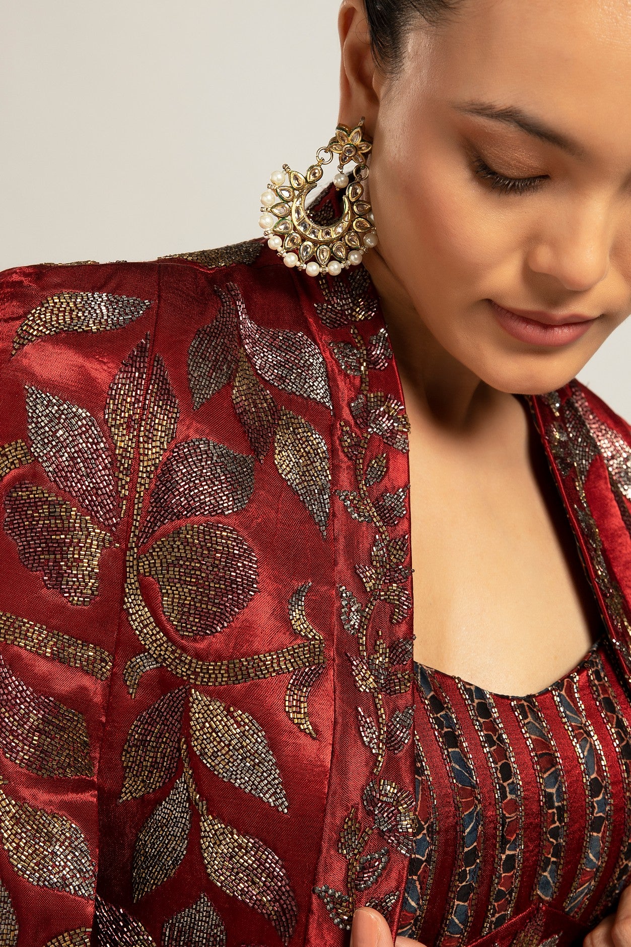 Rheia Maroon co-ord set with Cape jacket