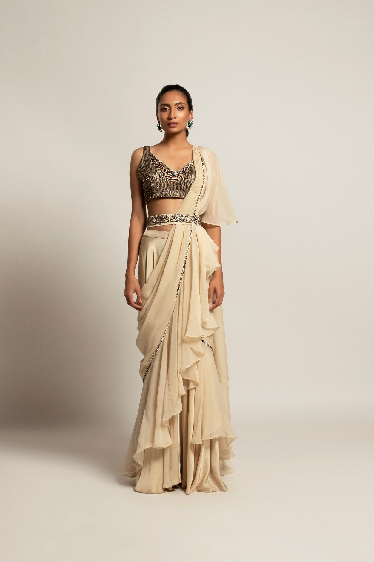 Sublime Ivory attached dupatta & pants with blouse along with the waistband