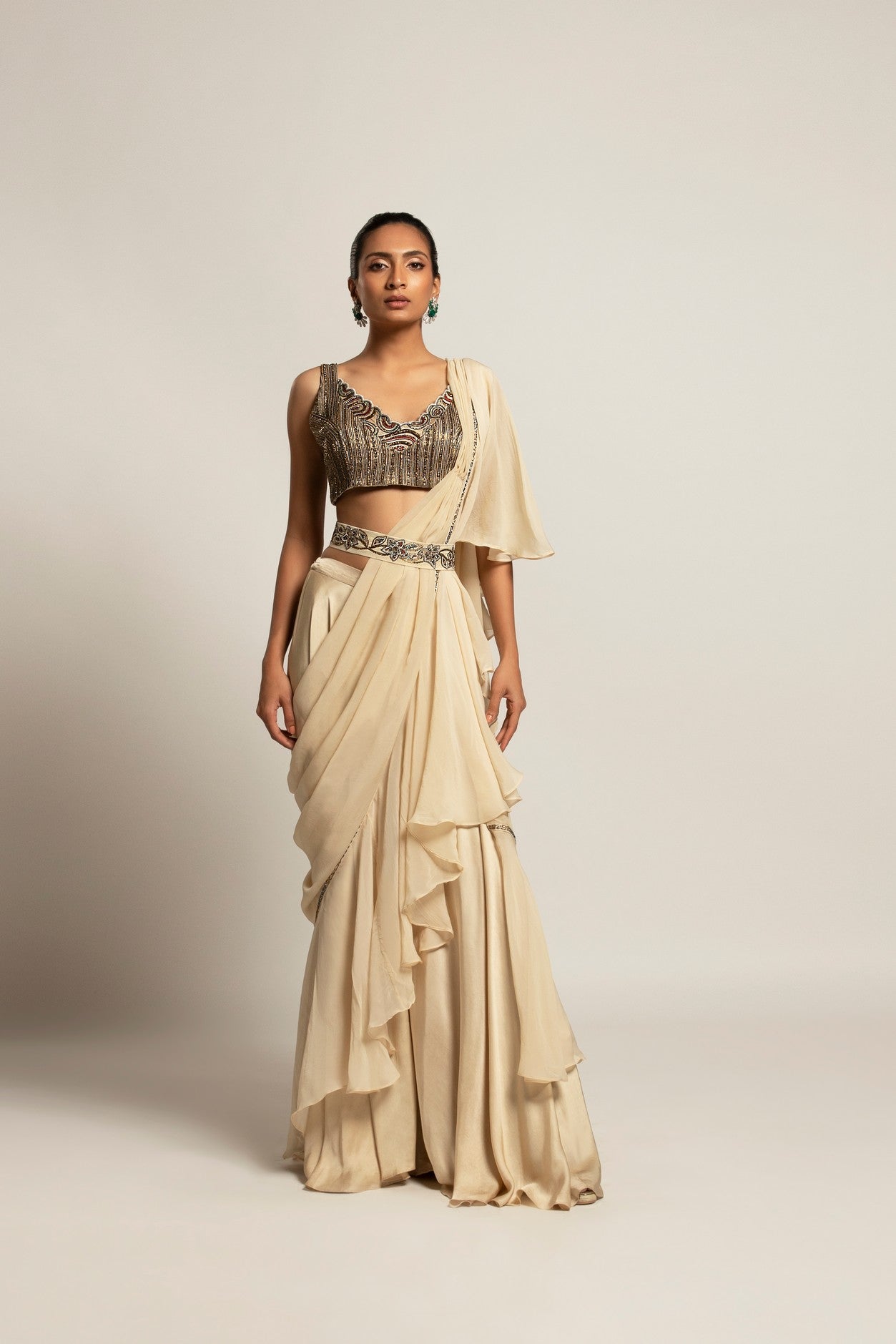 Sublime Ivory attached dupatta & pants with blouse along with the waistband