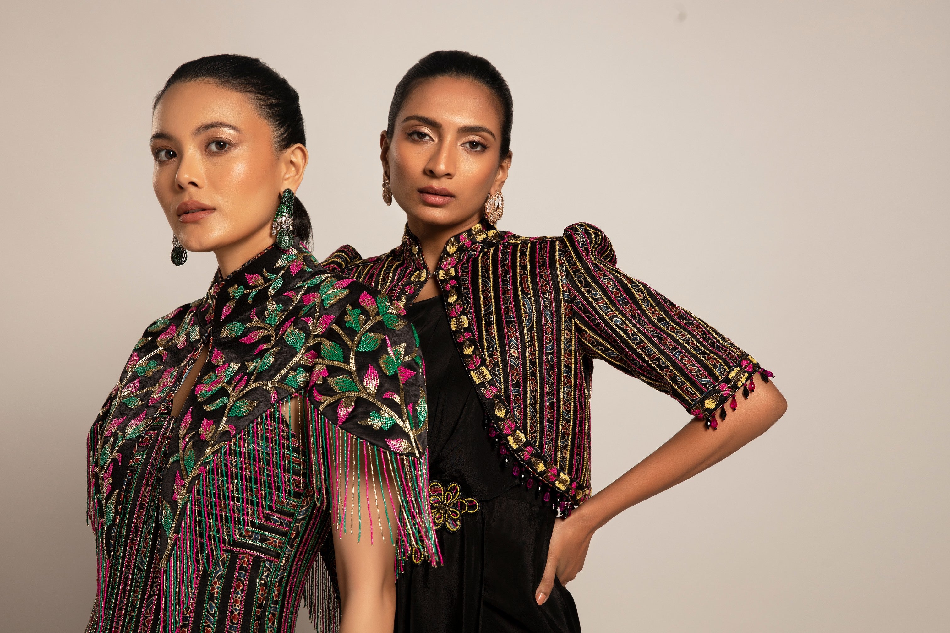 Glided black Corset with drape skirt and capelet jacket