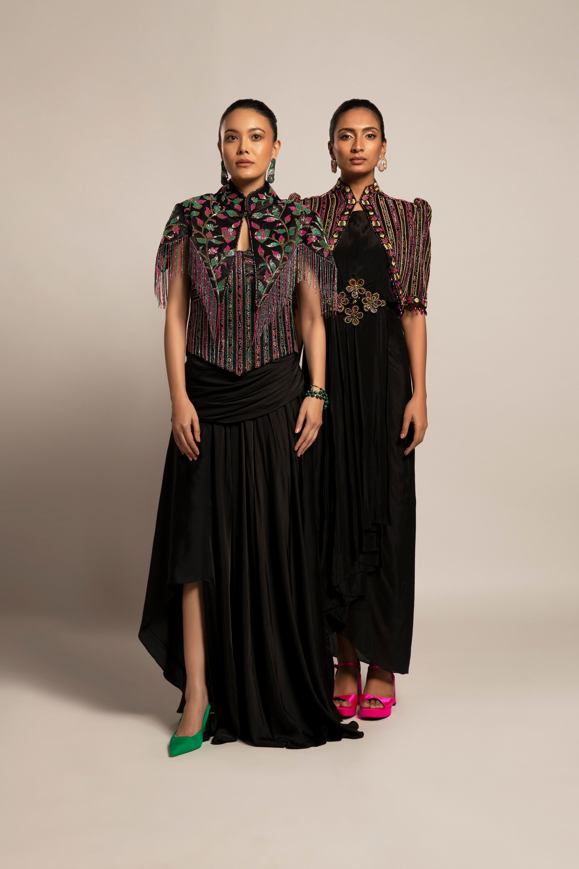 Beauteous Black drape with short jacket set