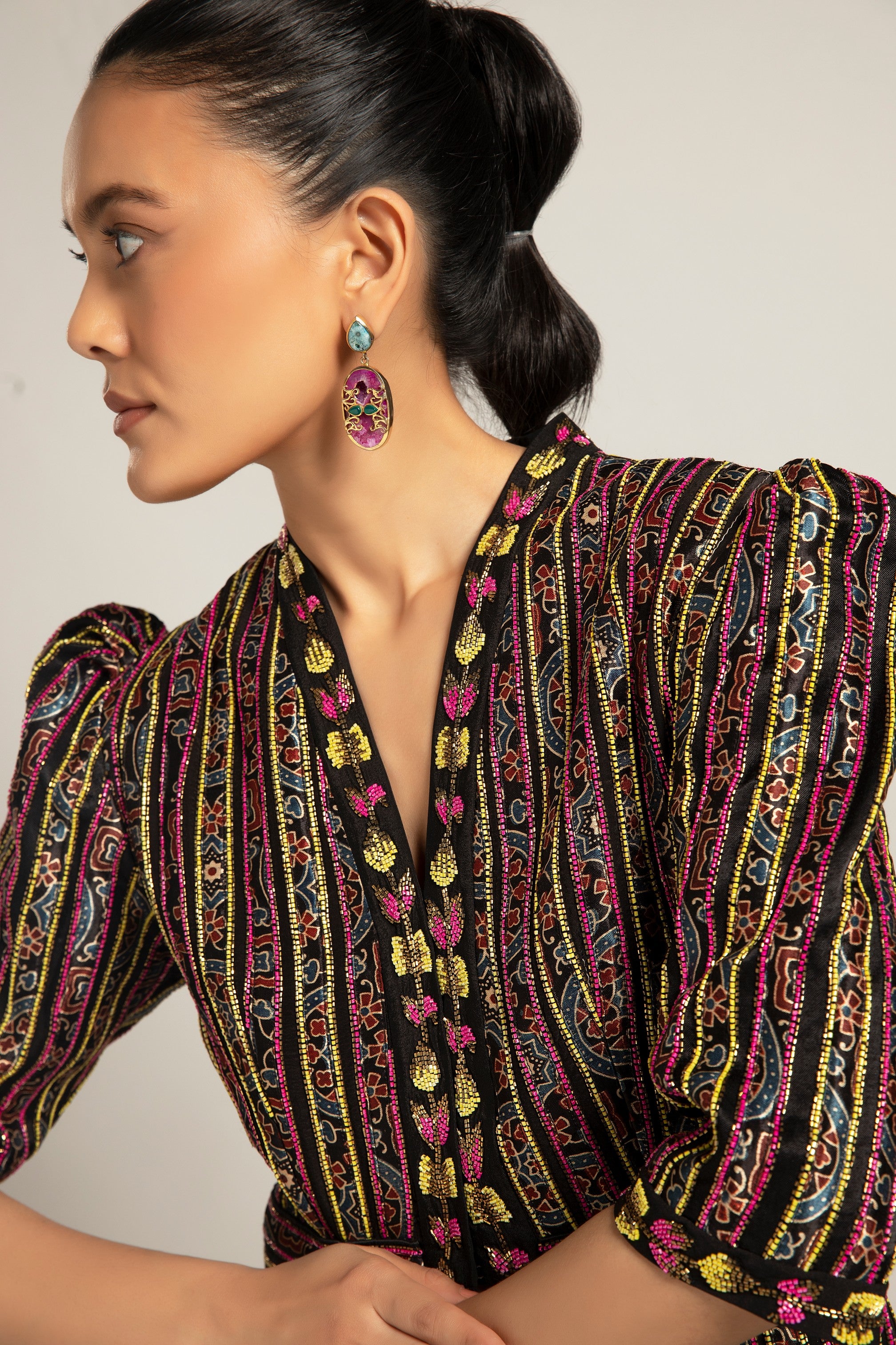 Delectable peplum top with black flare pants