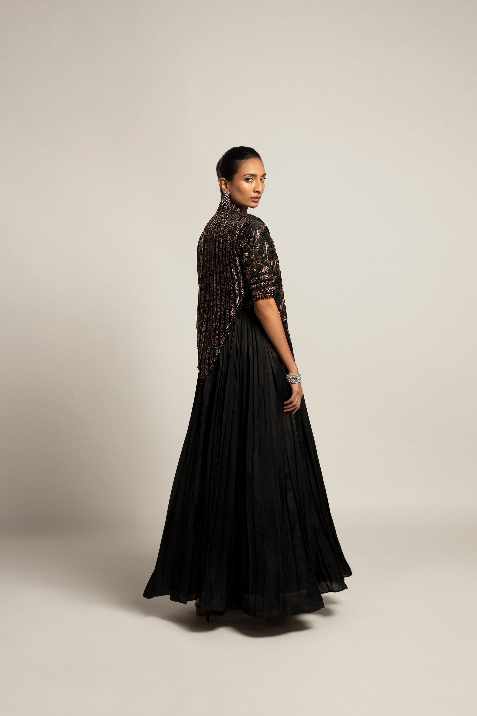 Dapper black gown with Short chic jacket
