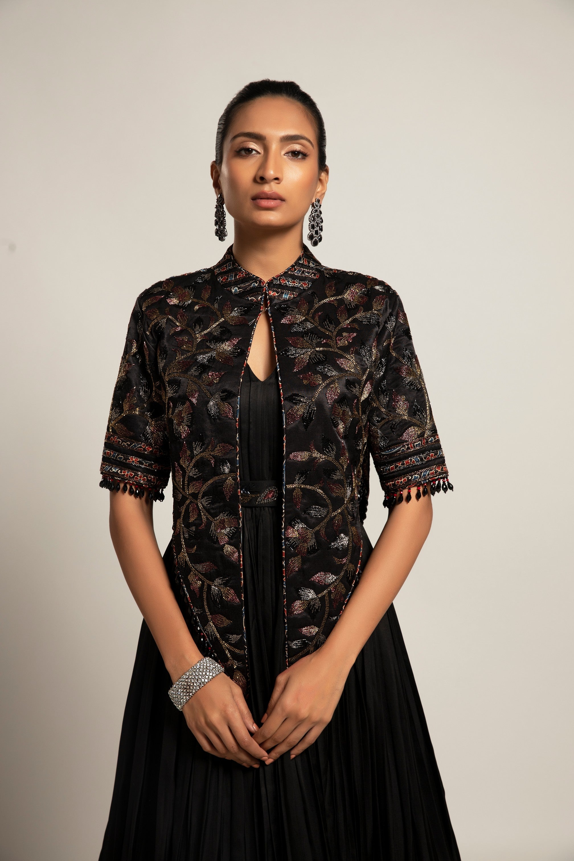 Dapper black gown with Short chic jacket