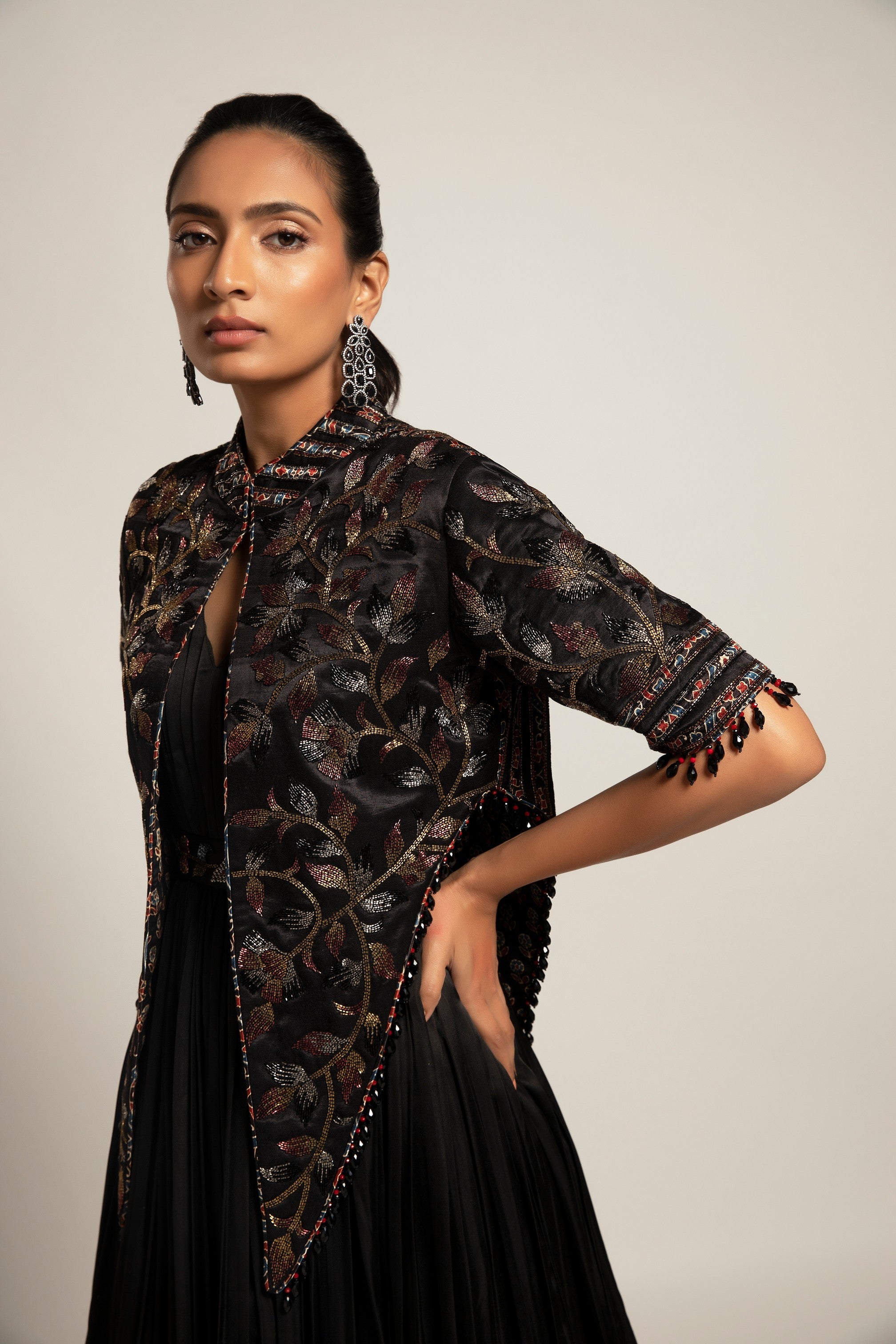 Dapper black gown with Short chic jacket