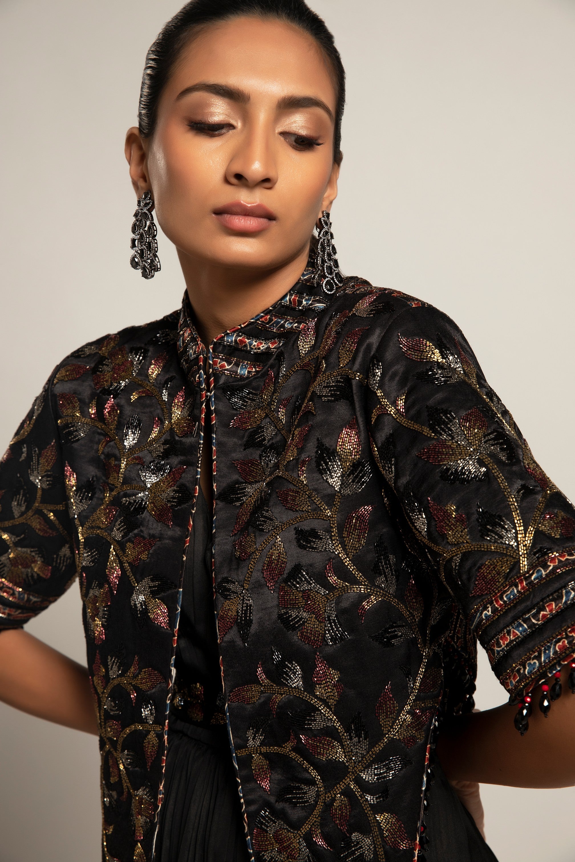 Dapper black gown with Short chic jacket