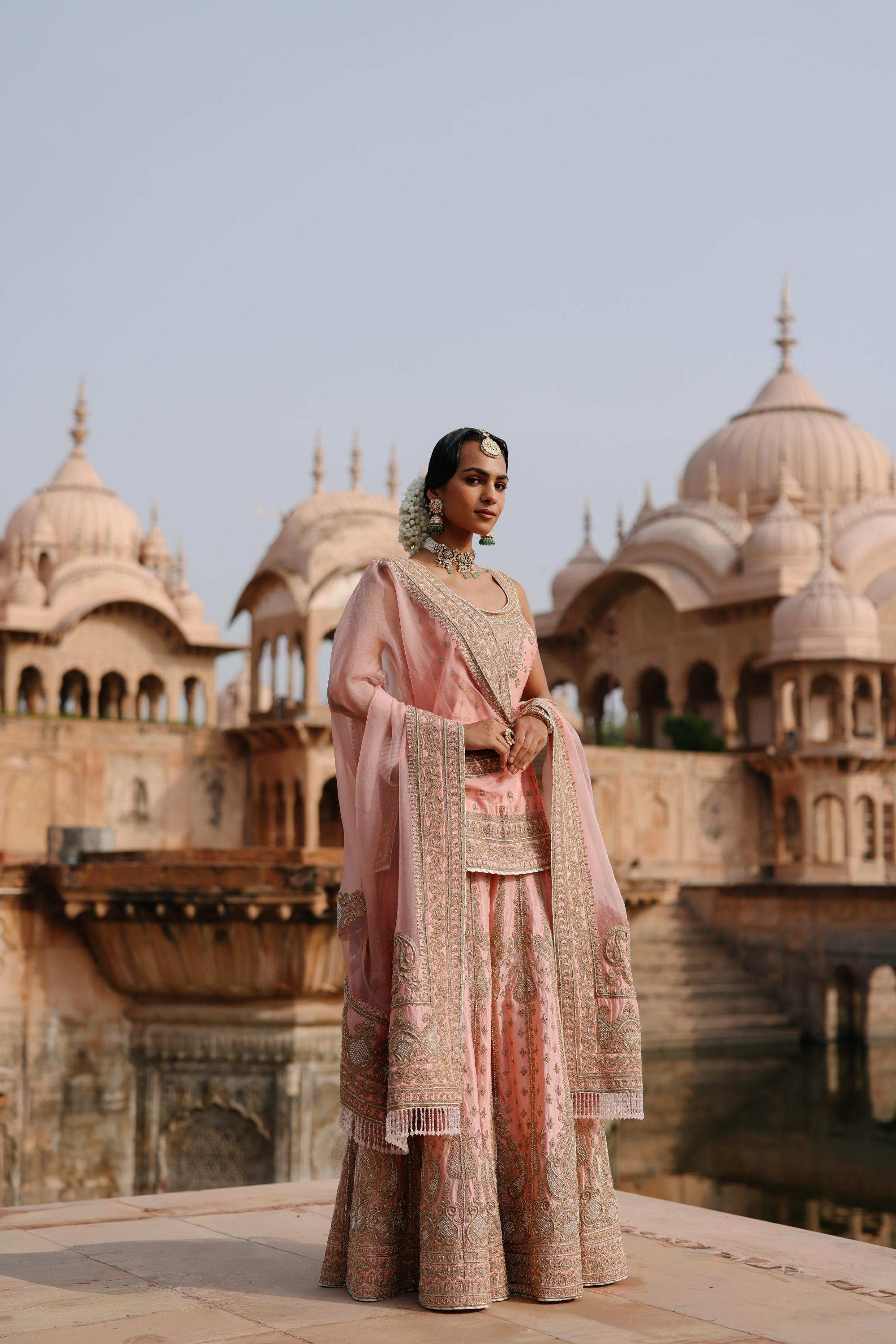 Tasnim - Pink Kurta Set with Sharara & Dupatta