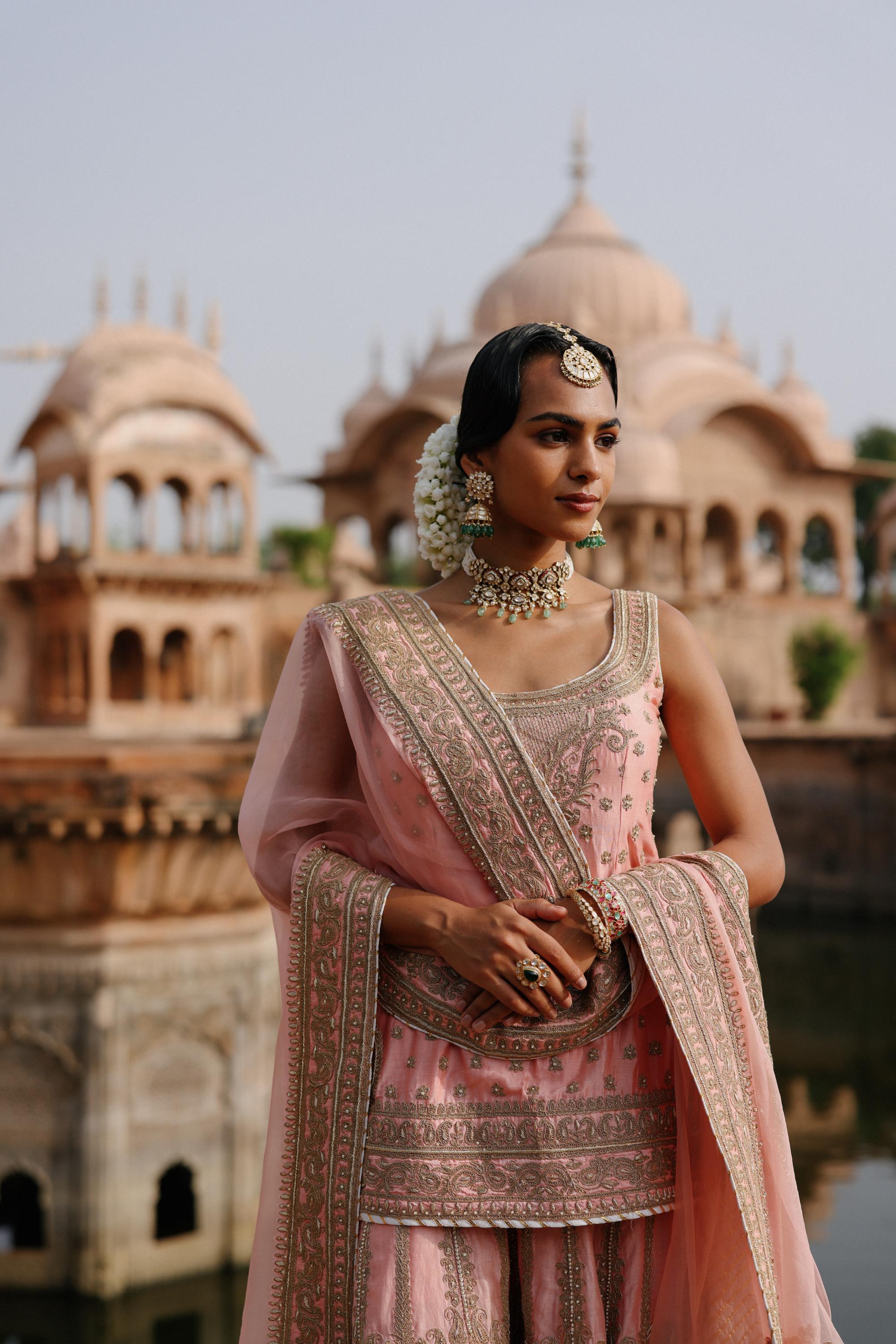 Tasnim - Pink Kurta Set with Sharara & Dupatta