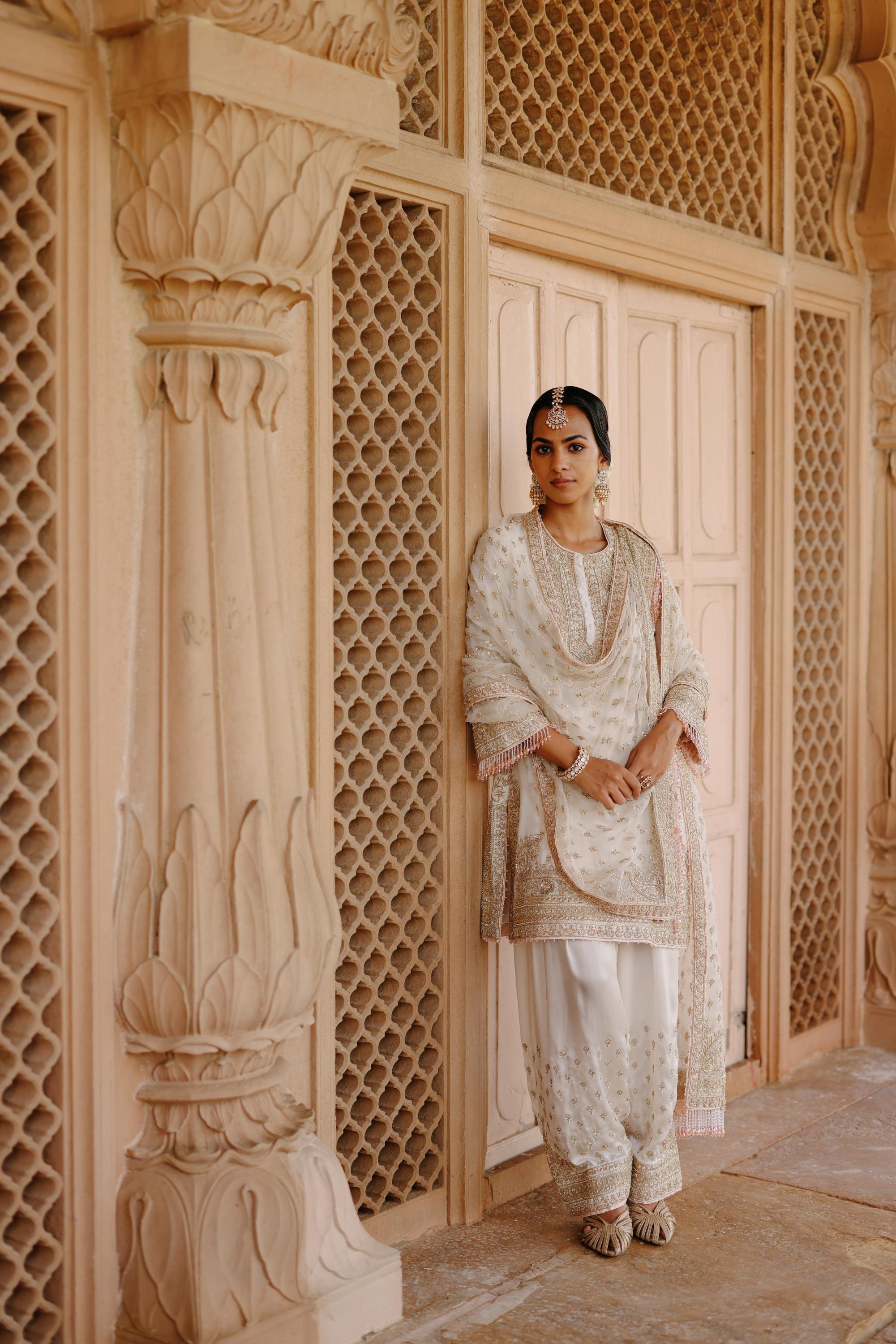 Ansha - Daisy Ivory Short Kurta Set with Salwar & Dupatta