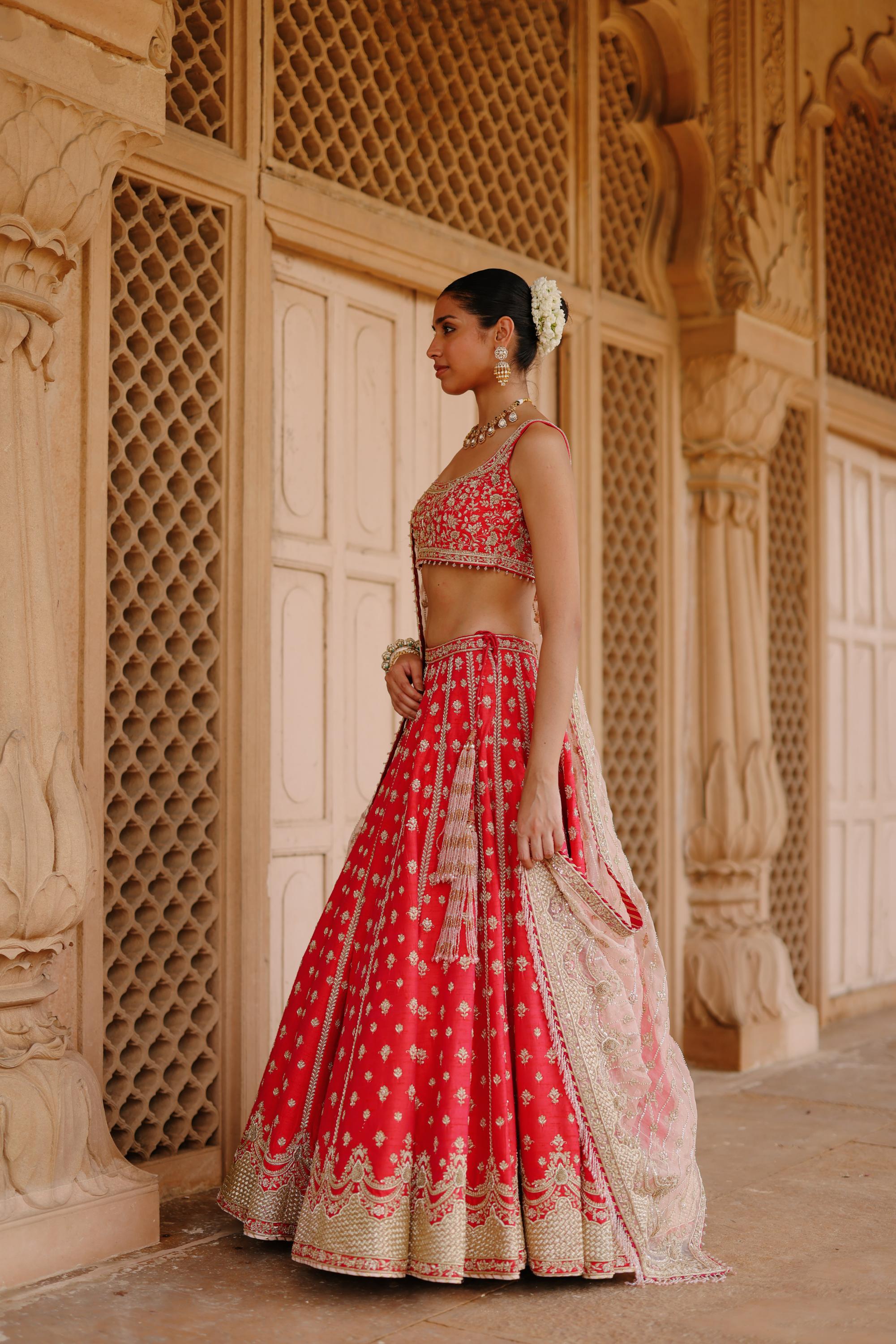 Noorbano - Hot Pink Lehenga Set with Blouse & Dupatta