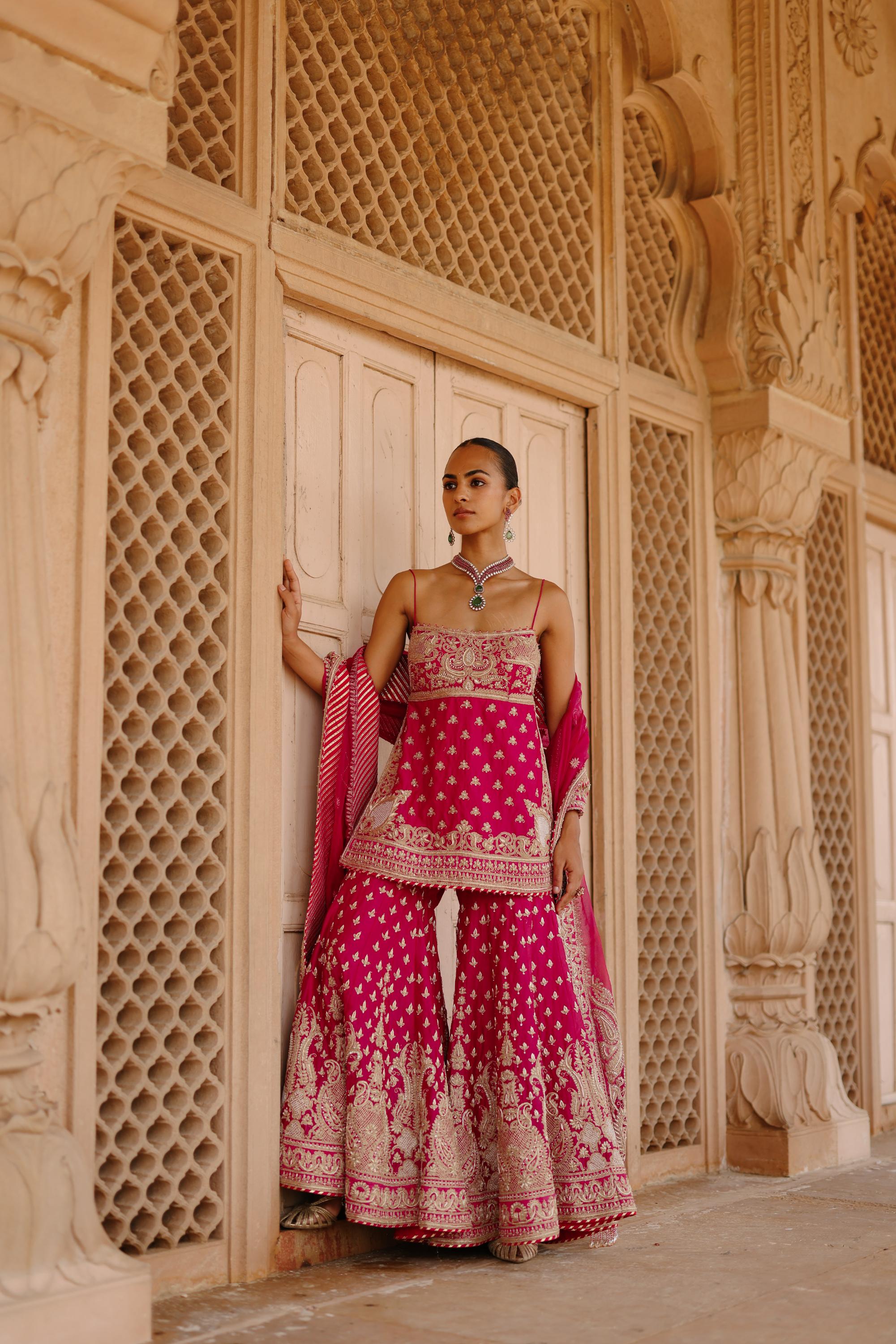 Nisbat - Hot Pink Kurta Set with Garara & Dupatta