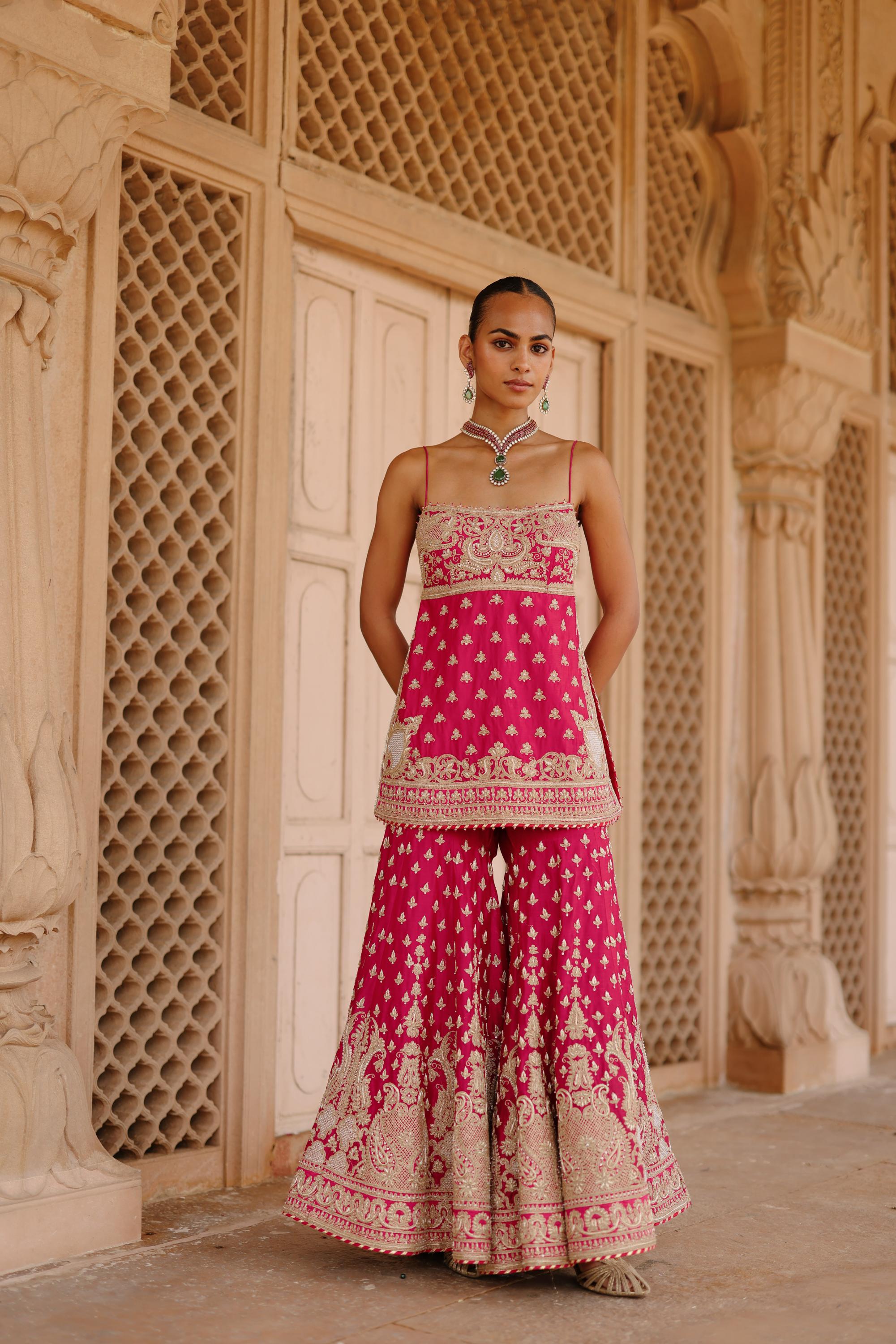 Nisbat - Hot Pink Kurta Set with Garara & Dupatta