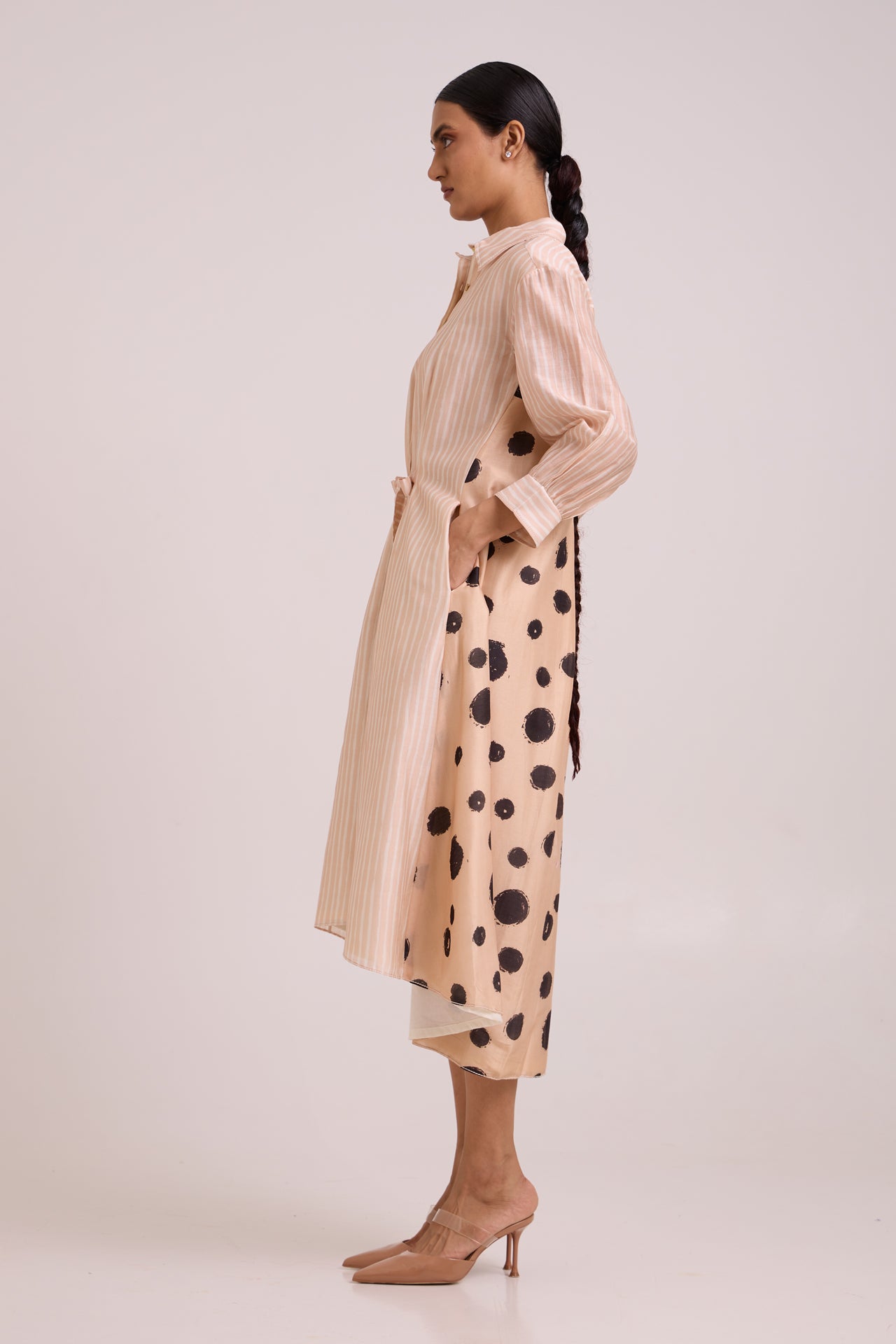 Philo - Almond Burst Back Drop Shirt Dress