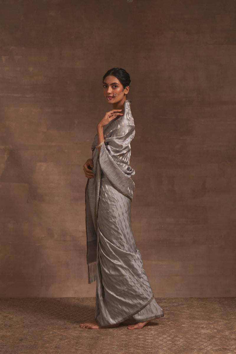 'Slaty Marmari' Tanchoi Benarasi Handloom Sari