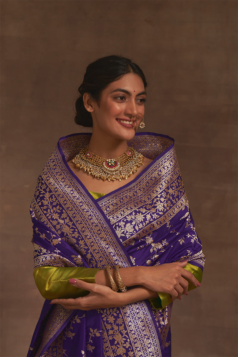 'Champai Noor' Baigani Kadhua Benarasi Handloom Sari