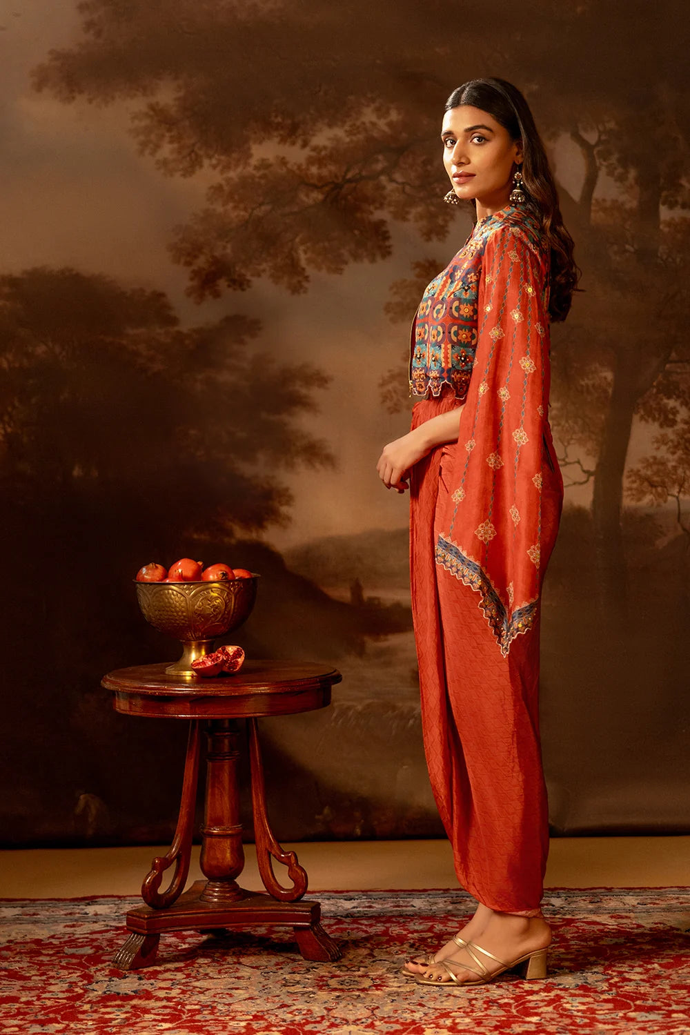 Orani Embroidered Drape Dress Set