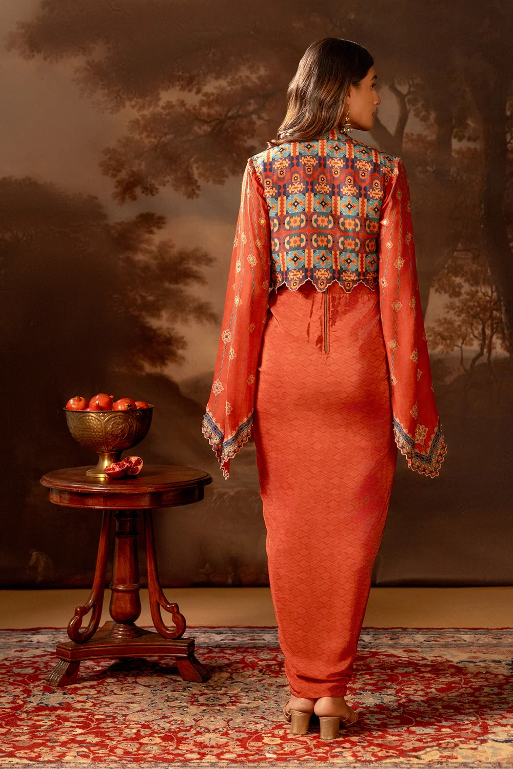 Orani Embroidered Drape Dress Set