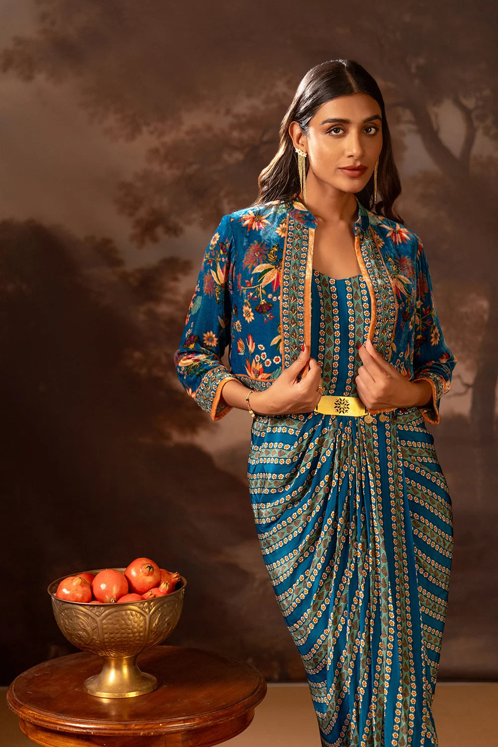 Aarani Embroidered Drape Dress Set