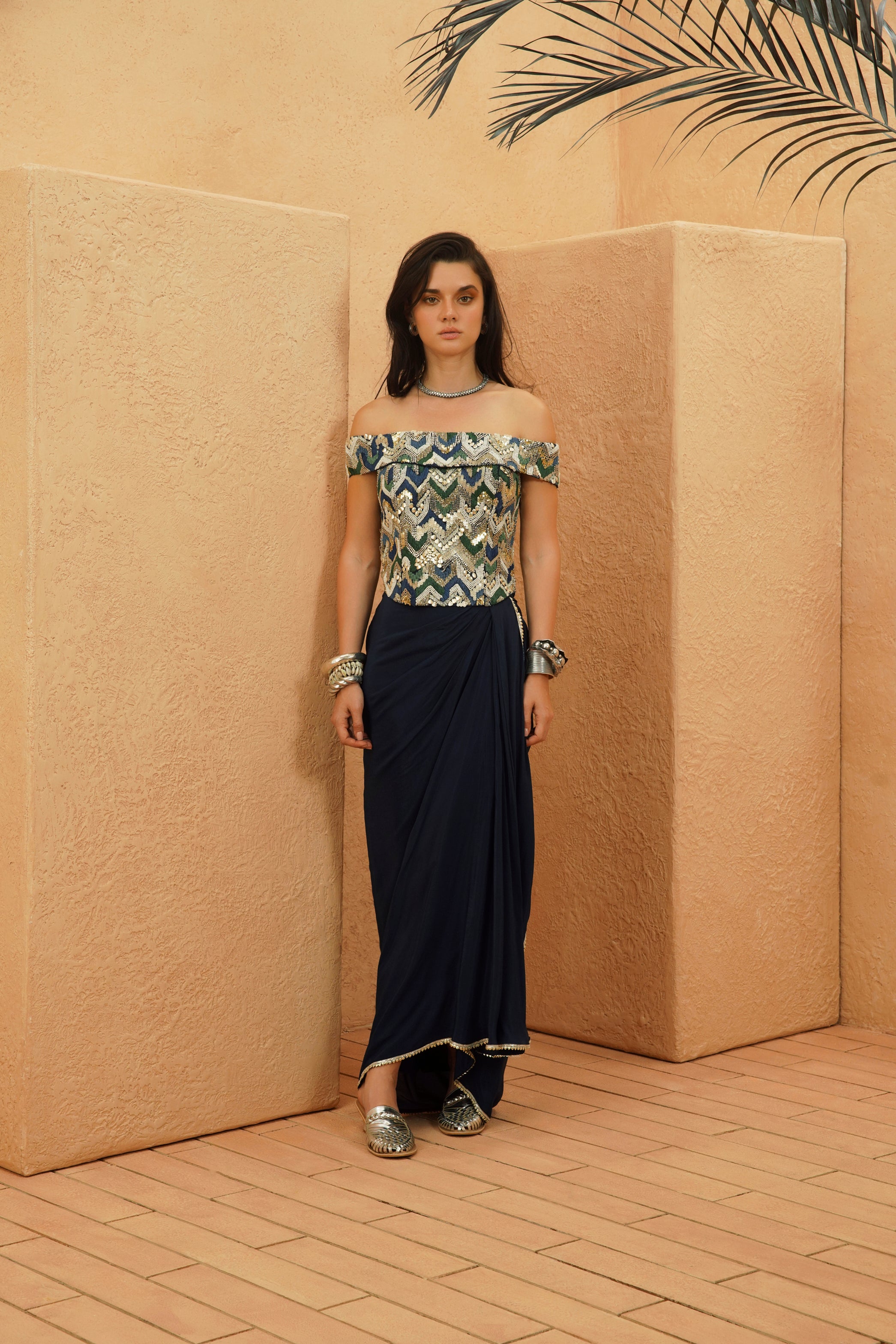 TAHA EMBELLISHED CORSET WITH DRAPE SKIRT